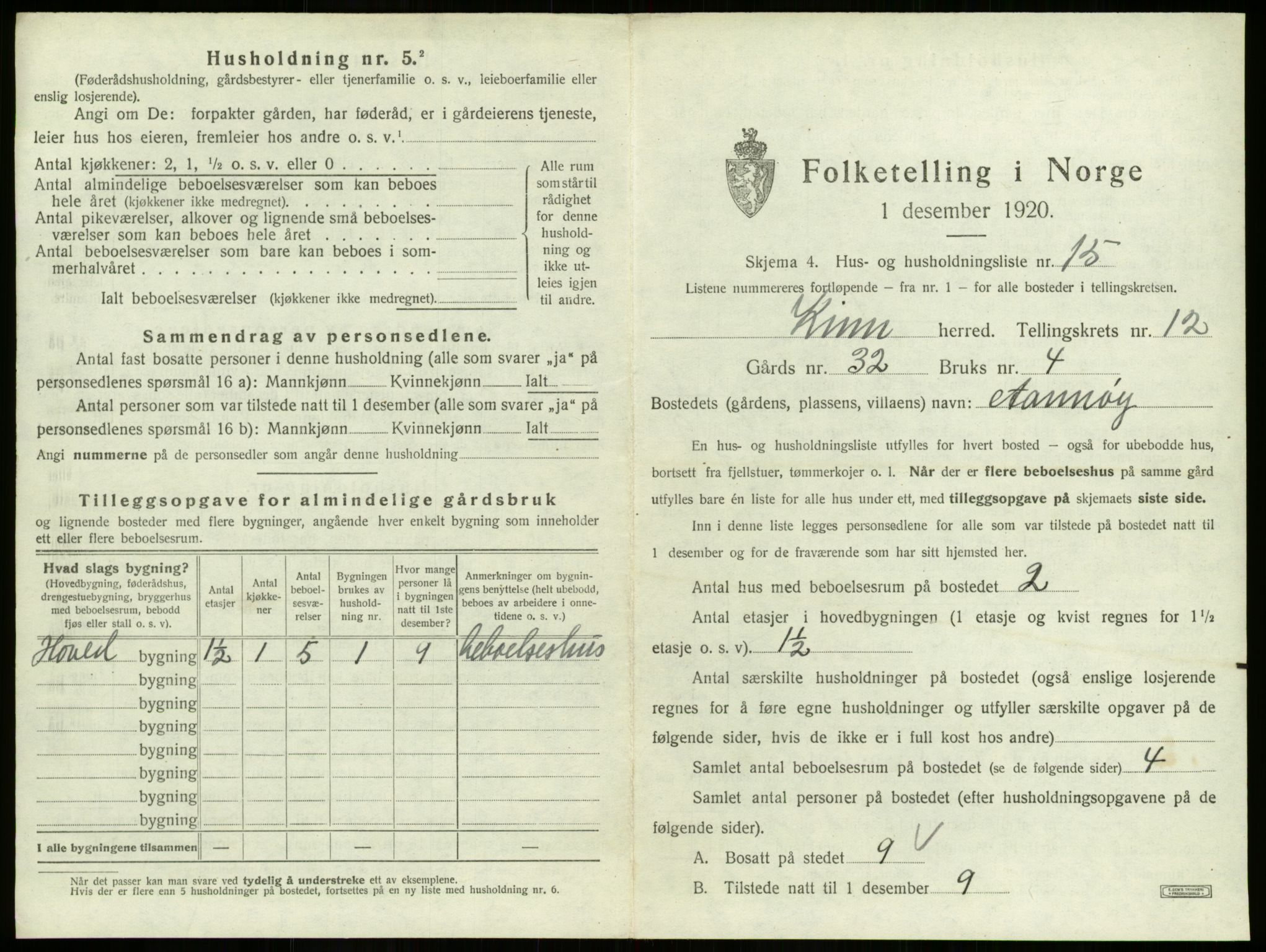 SAB, 1920 census for Kinn, 1920, p. 545