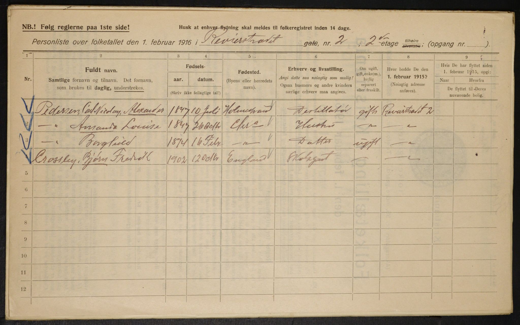 OBA, Municipal Census 1916 for Kristiania, 1916, p. 85007