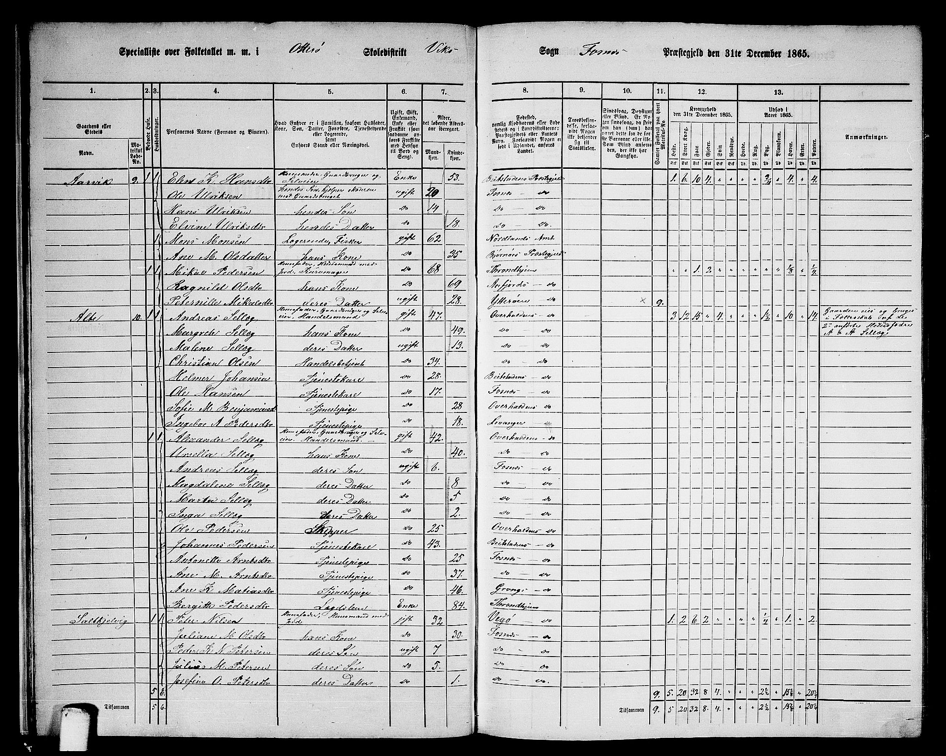 RA, 1865 census for Fosnes, 1865, p. 17