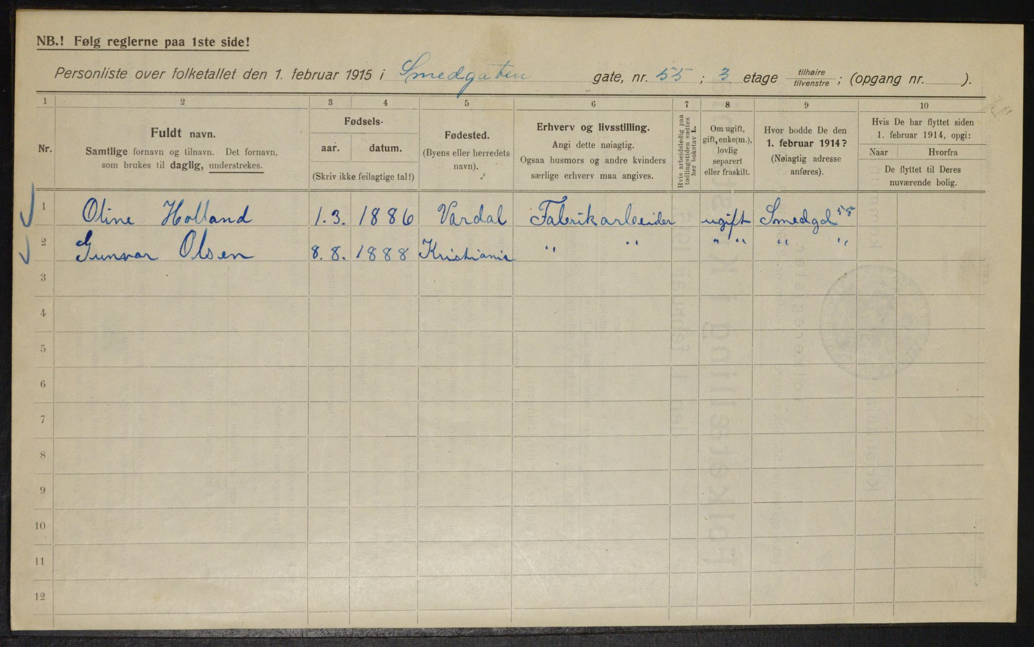 OBA, Municipal Census 1915 for Kristiania, 1915, p. 97566