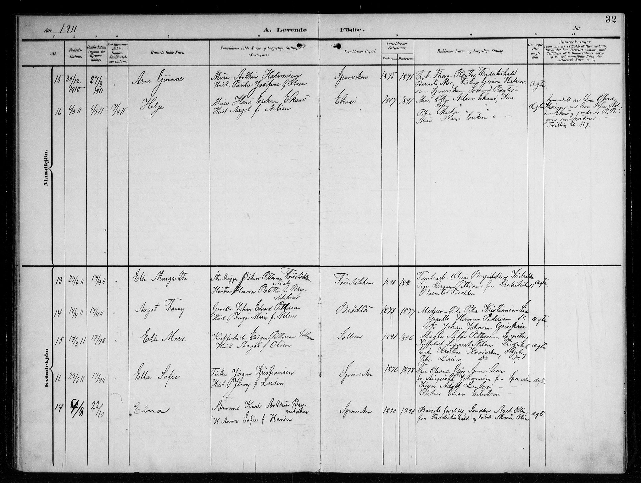 Berg prestekontor Kirkebøker, AV/SAO-A-10902/F/Fa/L0008: Parish register (official) no. I 8, 1902-1920, p. 32