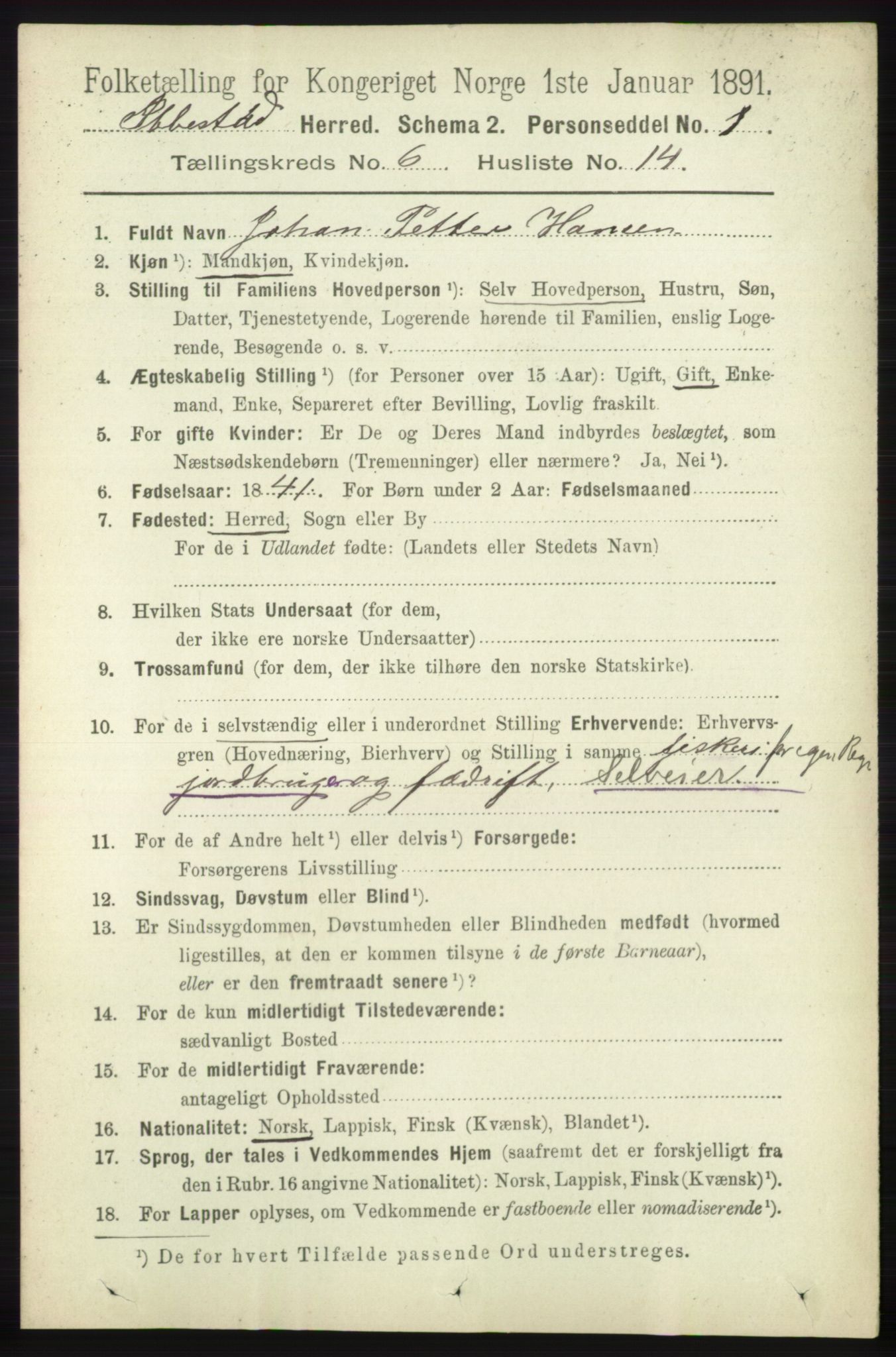 RA, 1891 census for 1917 Ibestad, 1891, p. 3649