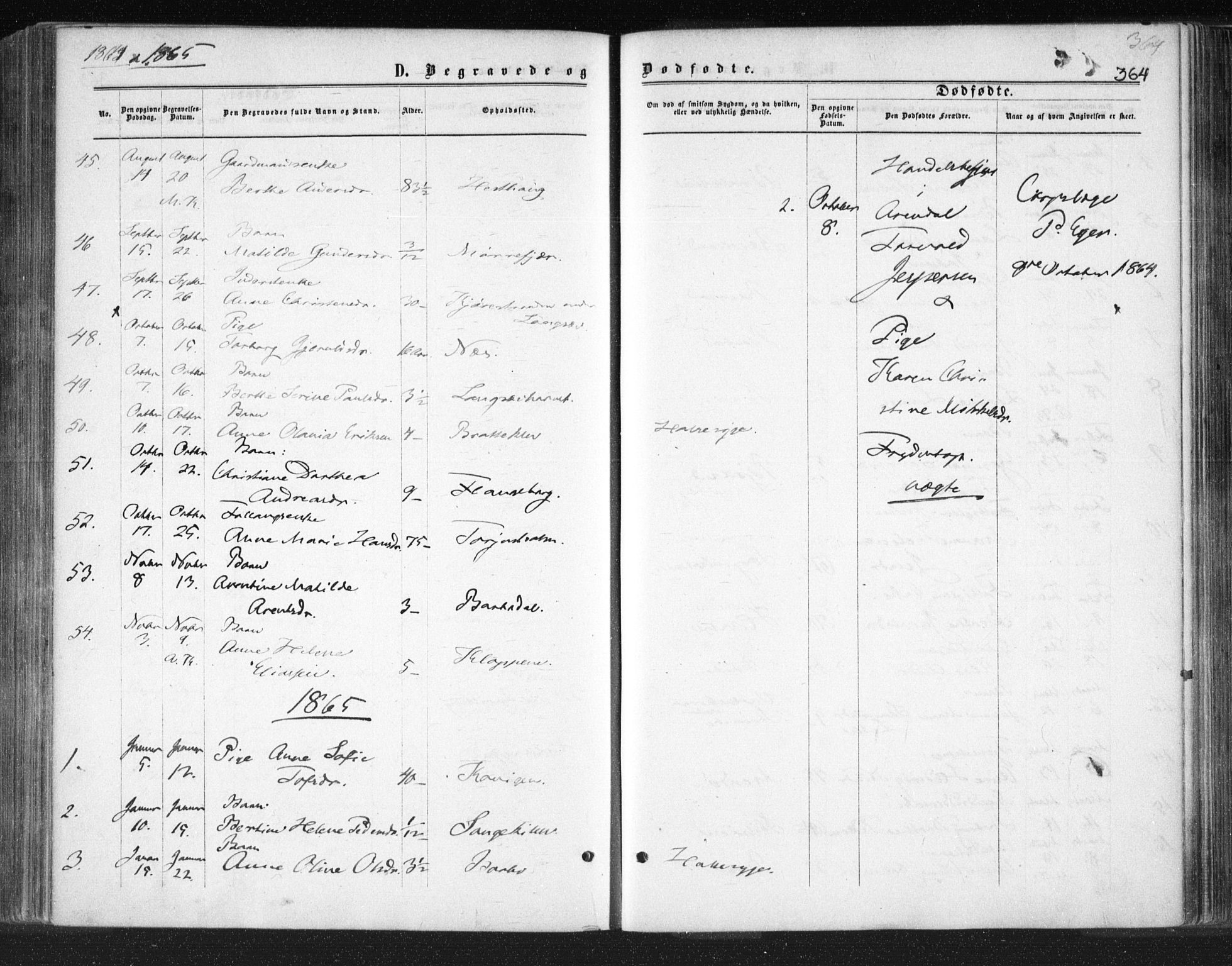Tromøy sokneprestkontor, SAK/1111-0041/F/Fa/L0007: Parish register (official) no. A 7, 1864-1869, p. 364
