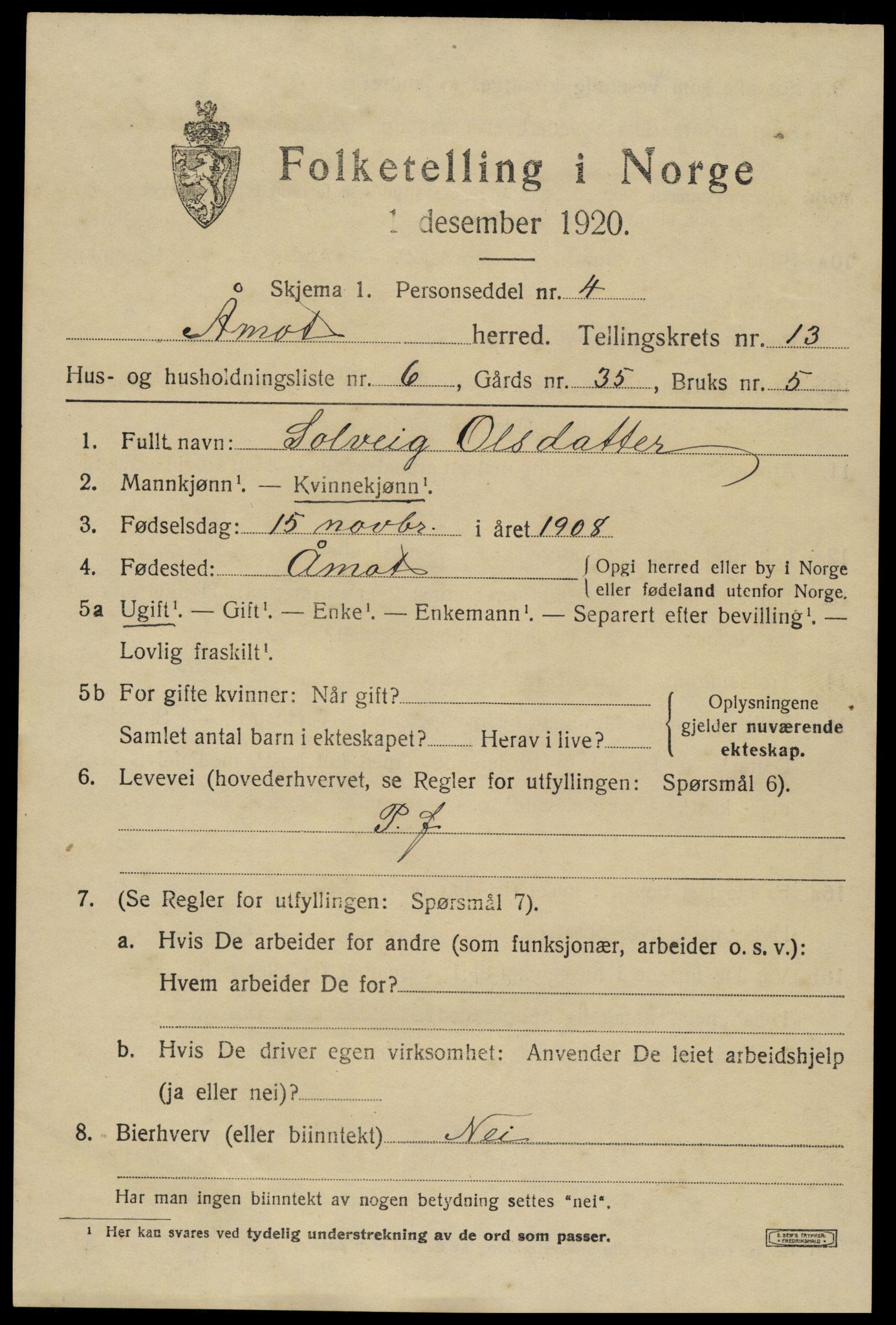 SAH, 1920 census for Åmot, 1920, p. 10779