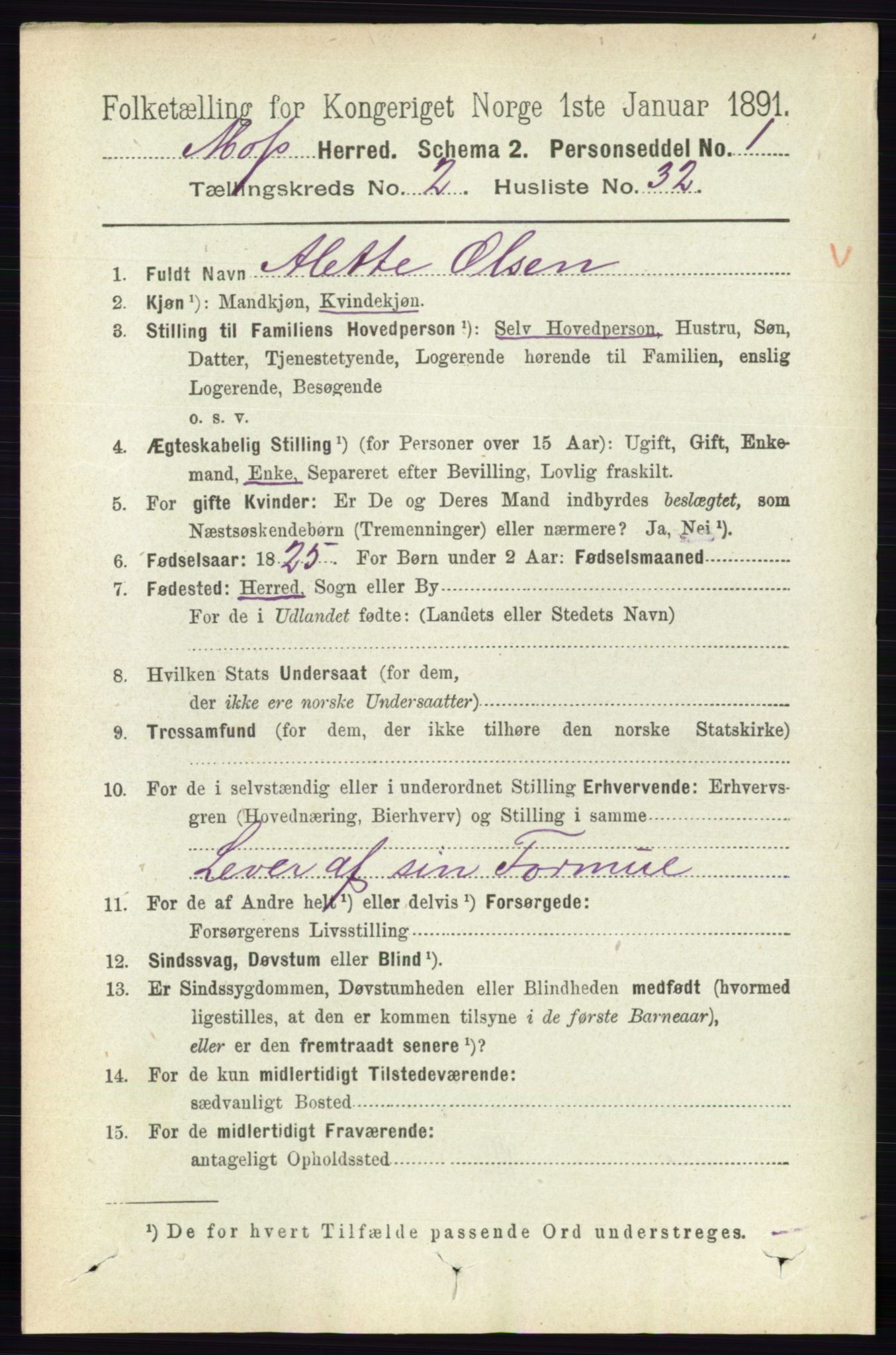RA, 1891 Census for 0194 Moss, 1891, p. 1061