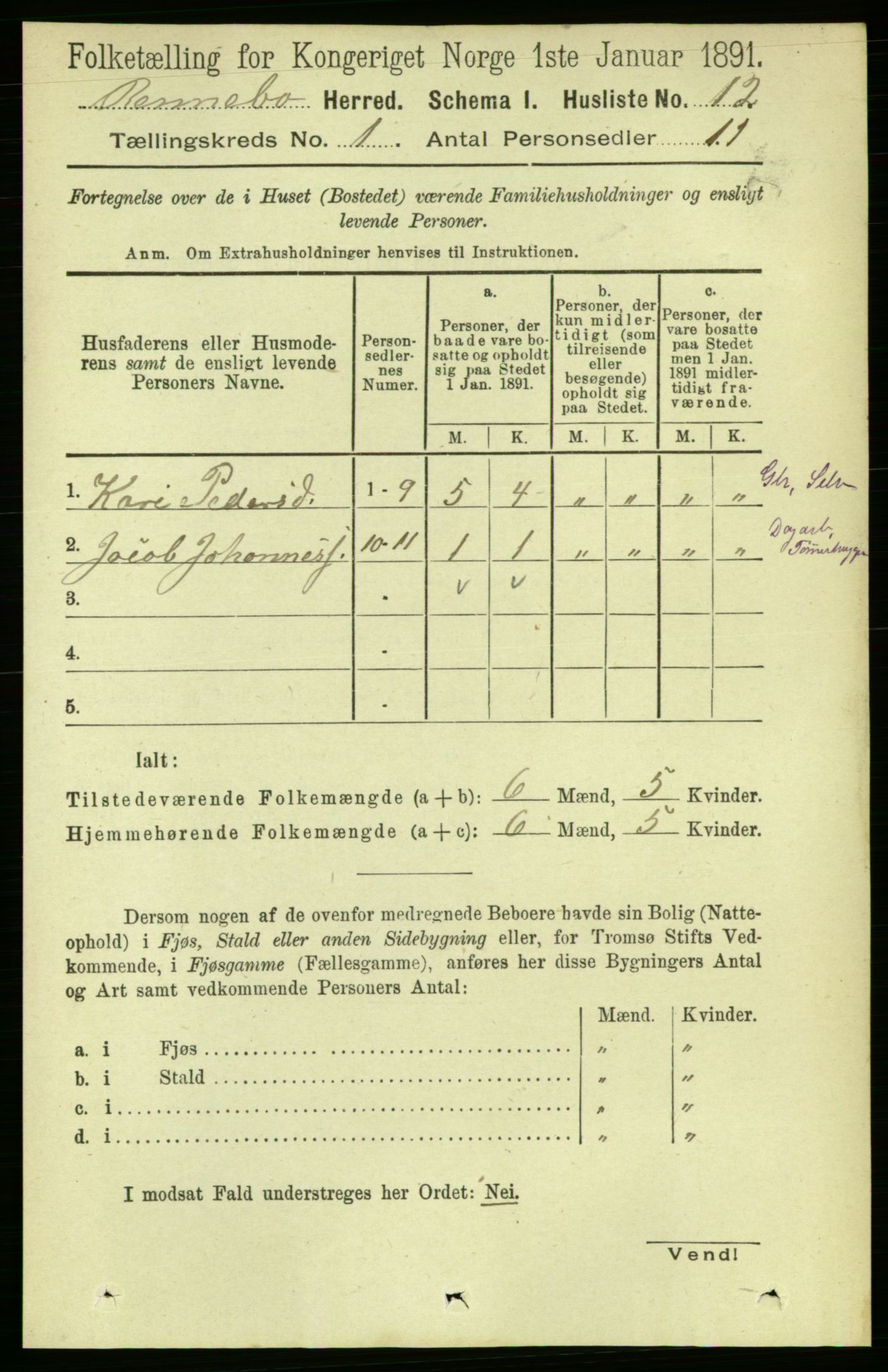 RA, 1891 census for 1635 Rennebu, 1891, p. 30
