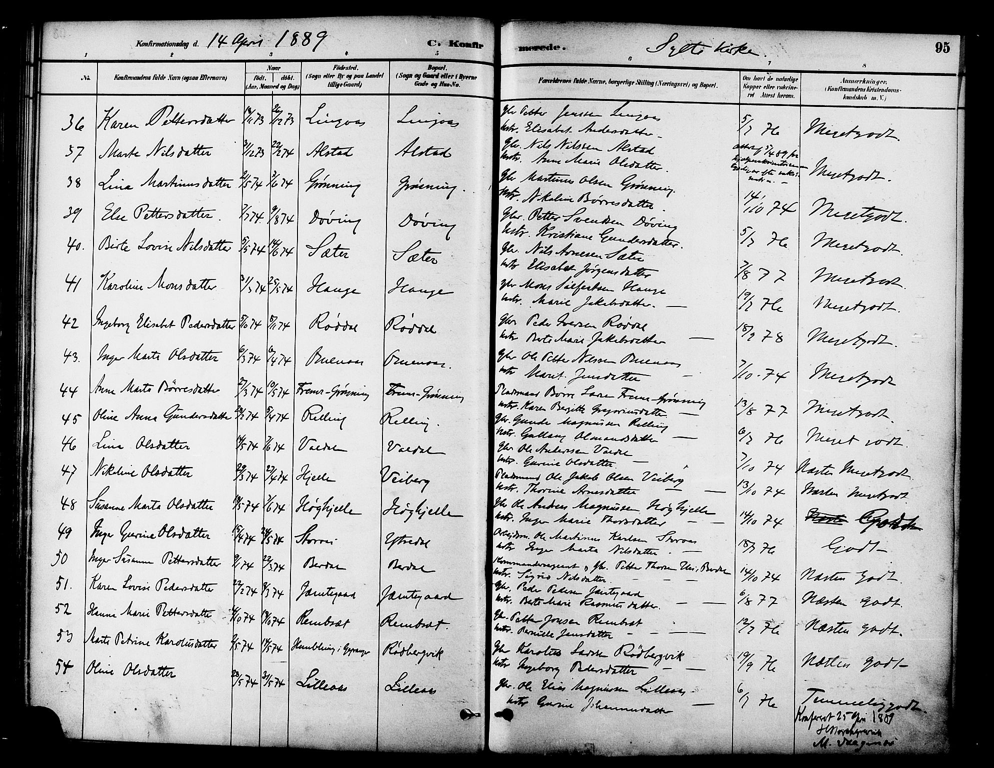 Ministerialprotokoller, klokkerbøker og fødselsregistre - Møre og Romsdal, SAT/A-1454/519/L0255: Parish register (official) no. 519A14, 1884-1908, p. 95
