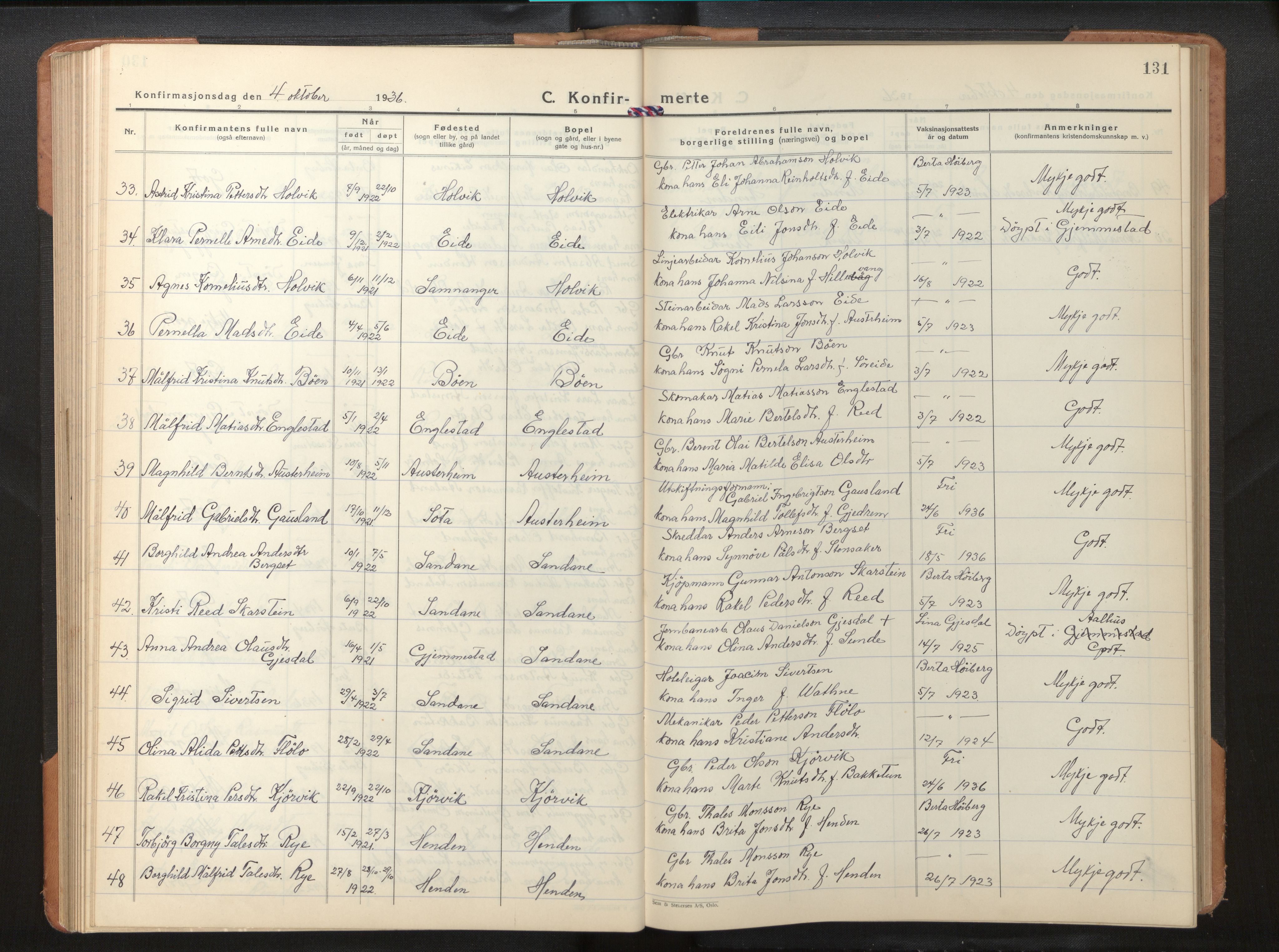 Gloppen sokneprestembete, AV/SAB-A-80101/H/Hab/Habb/L0005: Parish register (copy) no. B 5, 1931-1953, p. 130b-131a