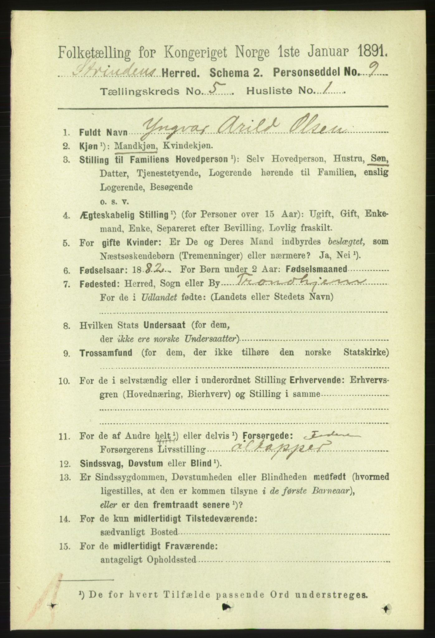 RA, 1891 census for 1660 Strinda, 1891, p. 4223