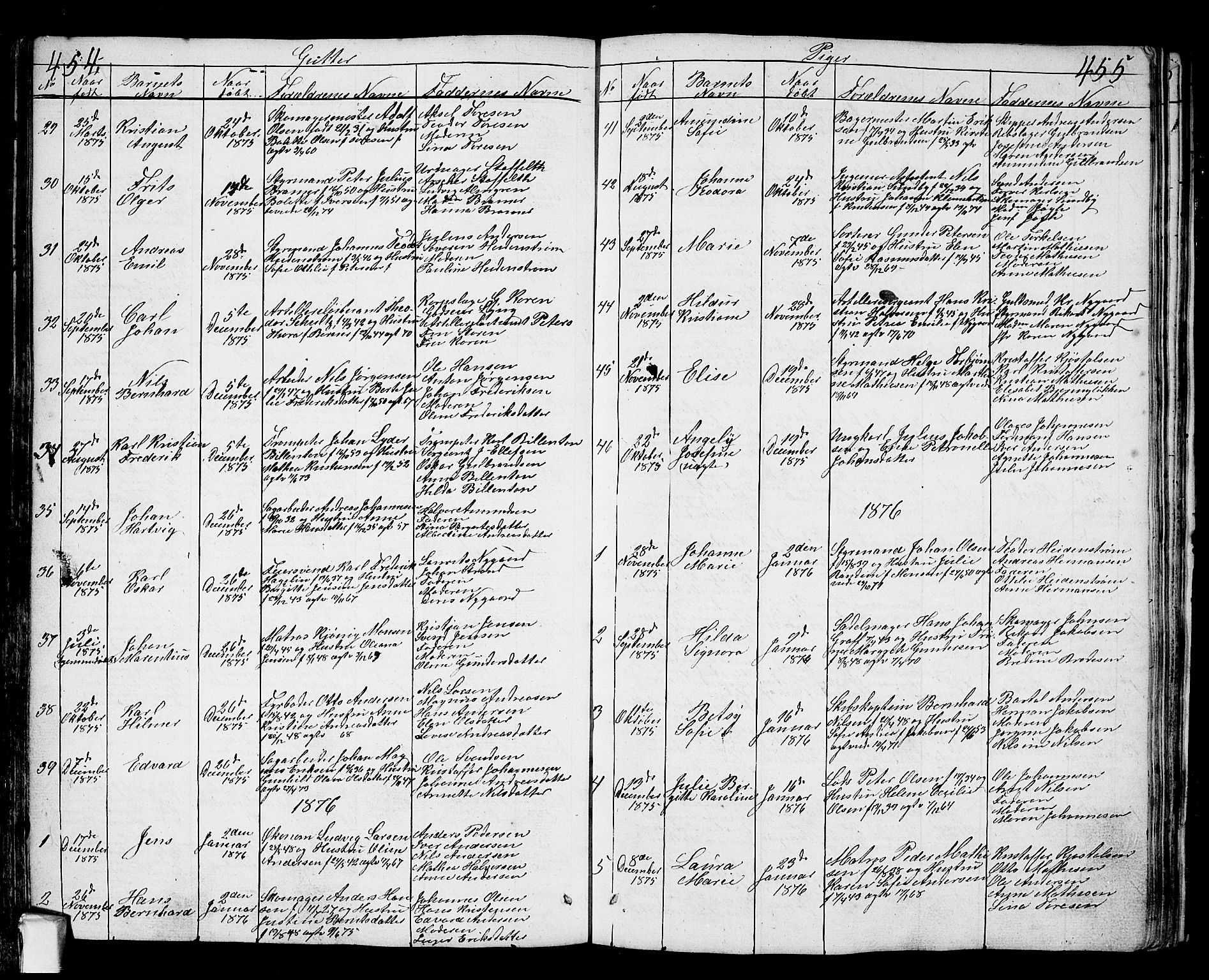 Fredrikstad prestekontor Kirkebøker, AV/SAO-A-11082/G/Ga/L0001: Parish register (copy) no. 1, 1824-1879, p. 454-455