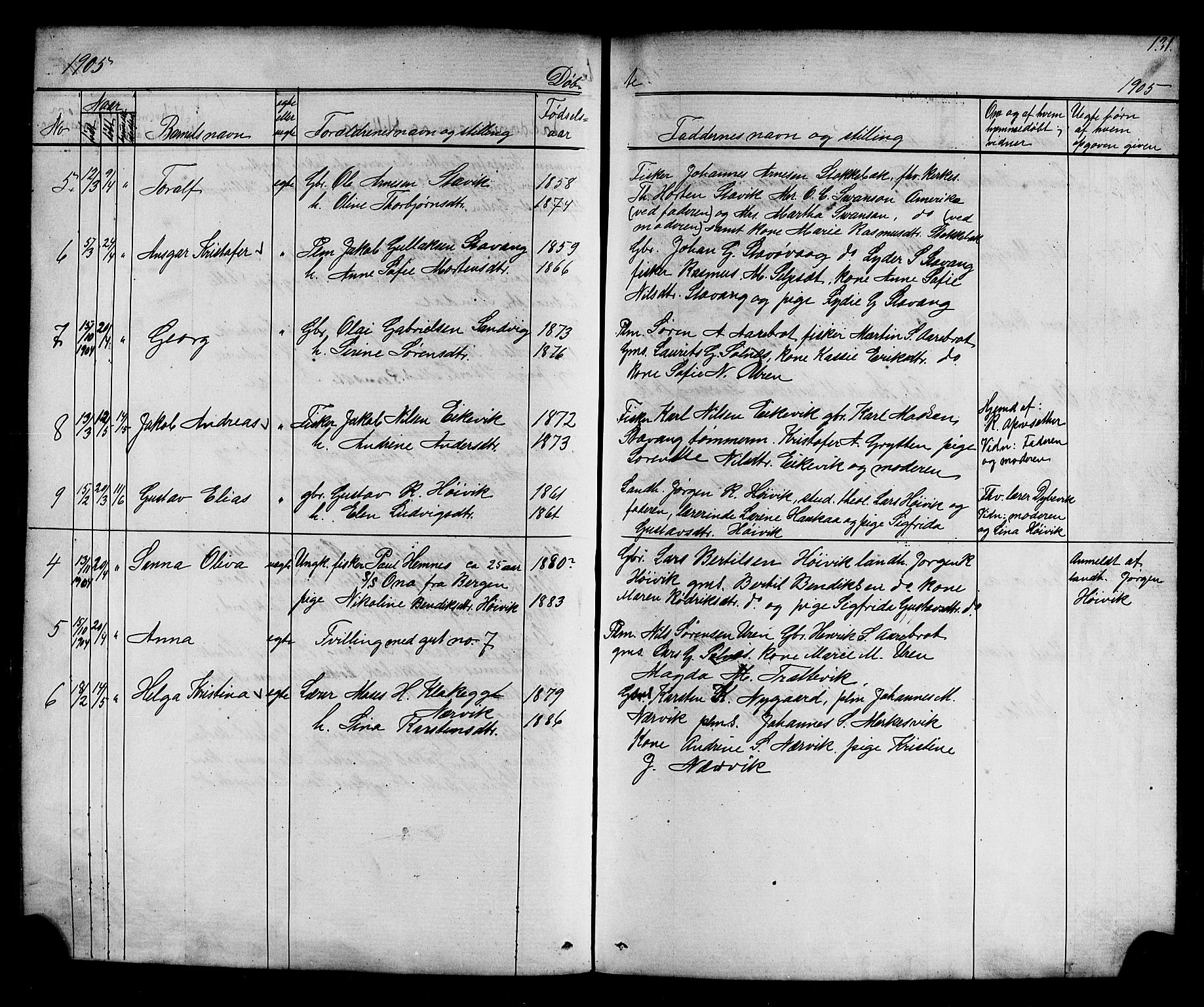 Kinn sokneprestembete, AV/SAB-A-80801/H/Hab/Habc/L0002: Parish register (copy) no. C 2, 1869-1918, p. 131