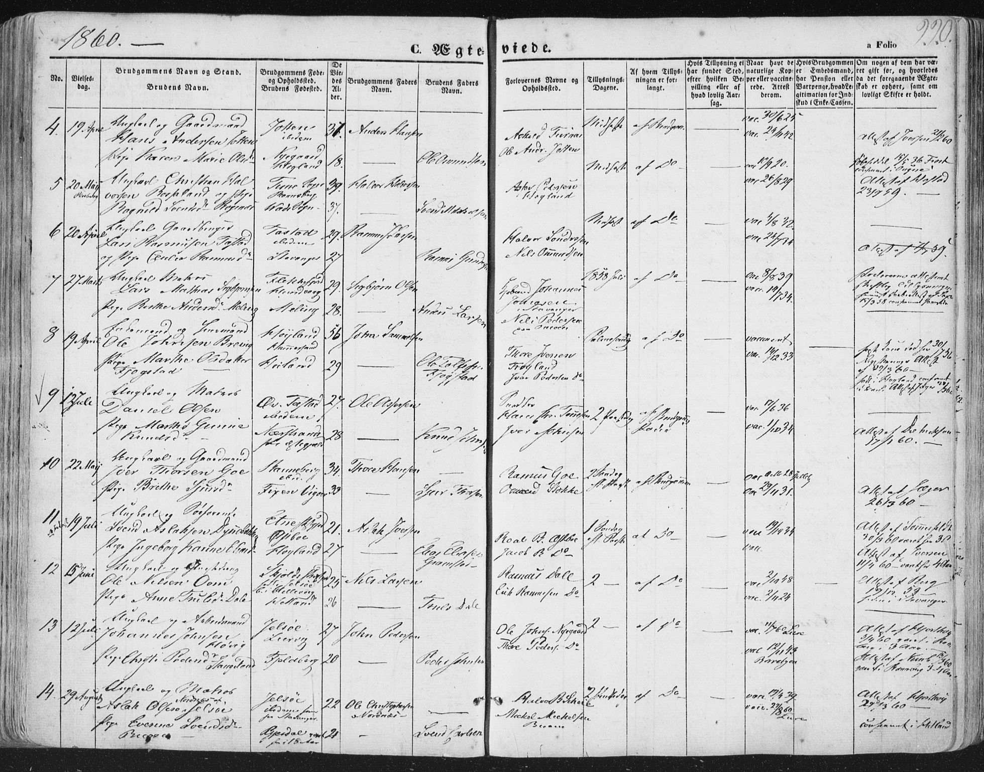 Hetland sokneprestkontor, AV/SAST-A-101826/30/30BA/L0002: Parish register (official) no. A 2, 1849-1869, p. 220