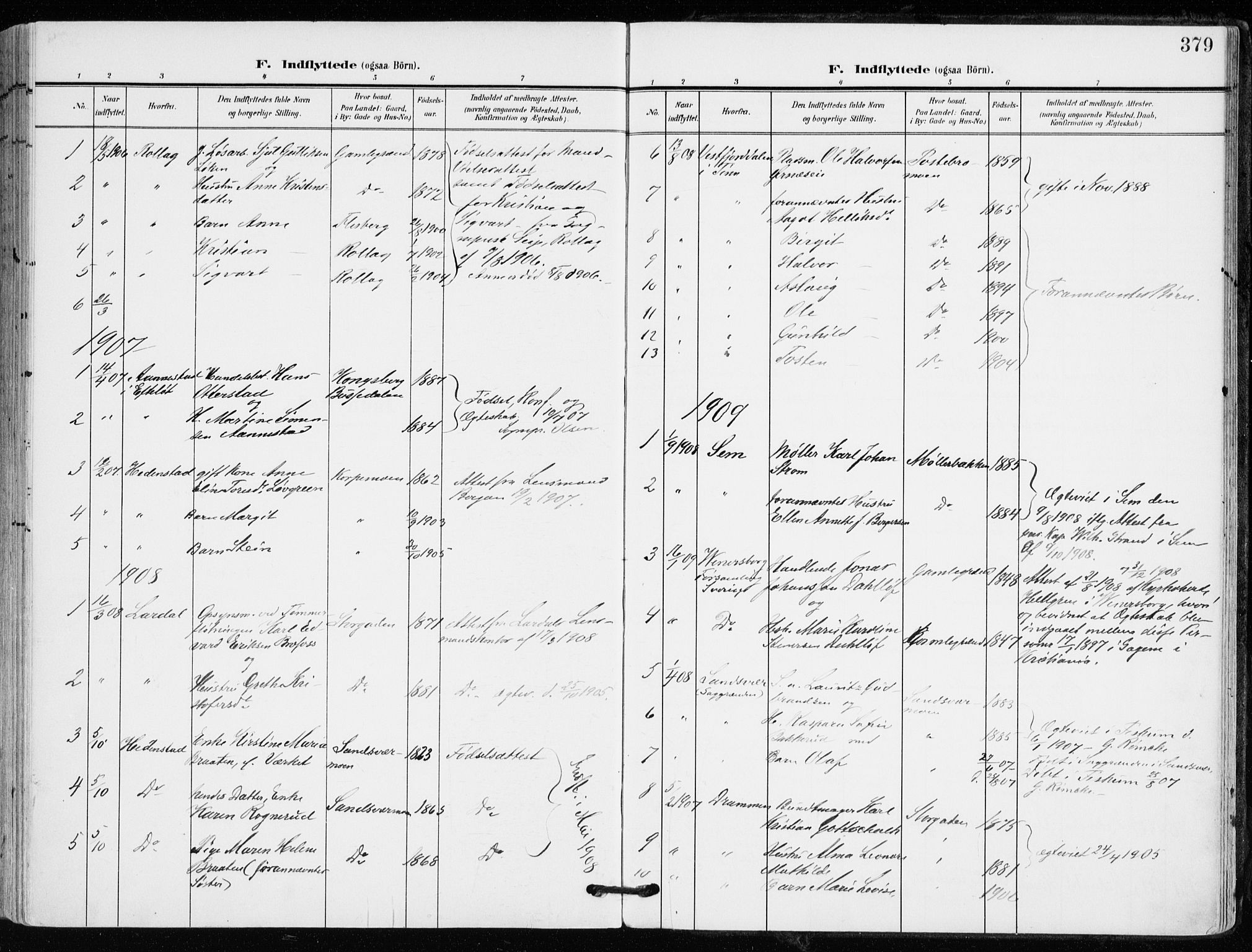 Kongsberg kirkebøker, AV/SAKO-A-22/F/Fb/L0004: Parish register (official) no. II 4, 1906-1918, p. 379