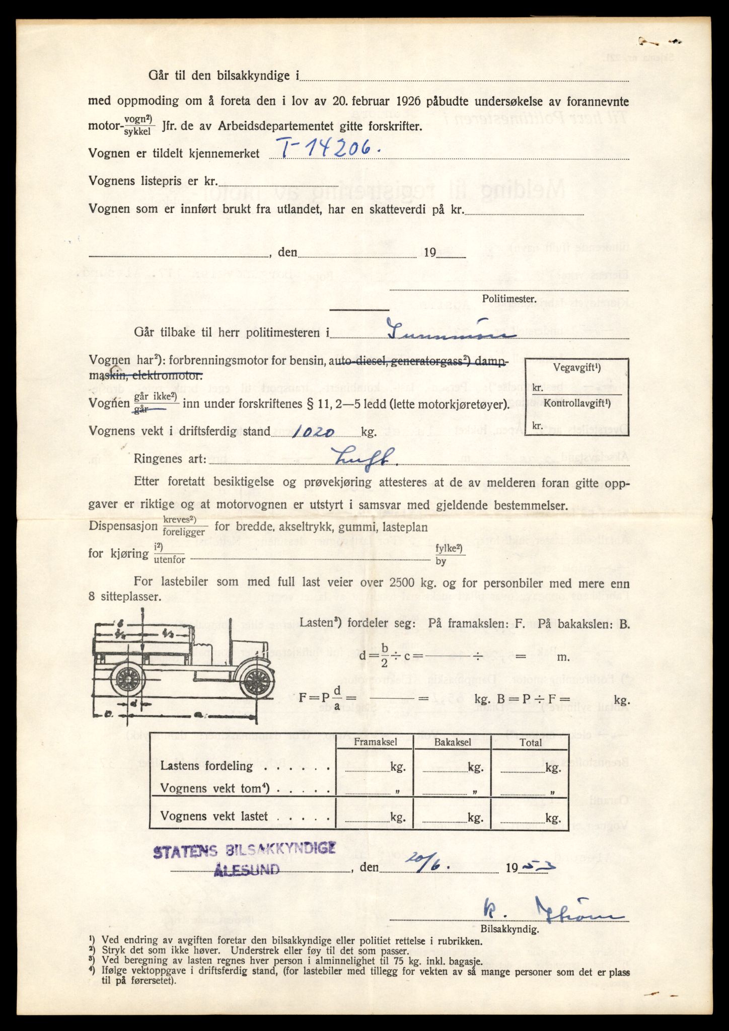 Møre og Romsdal vegkontor - Ålesund trafikkstasjon, AV/SAT-A-4099/F/Fe/L0044: Registreringskort for kjøretøy T 14205 - T 14319, 1927-1998, p. 38