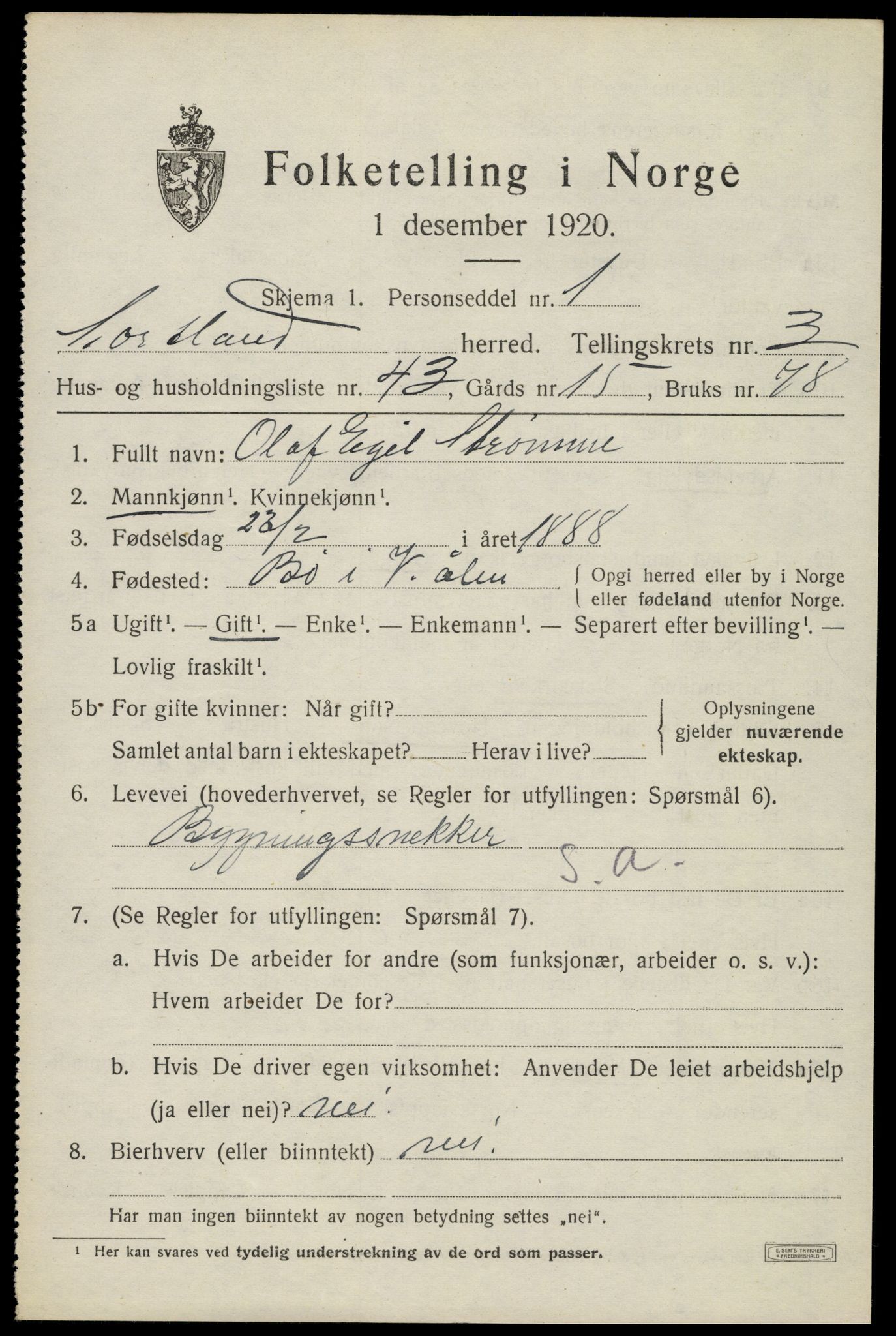 SAT, 1920 census for Sortland, 1920, p. 4216