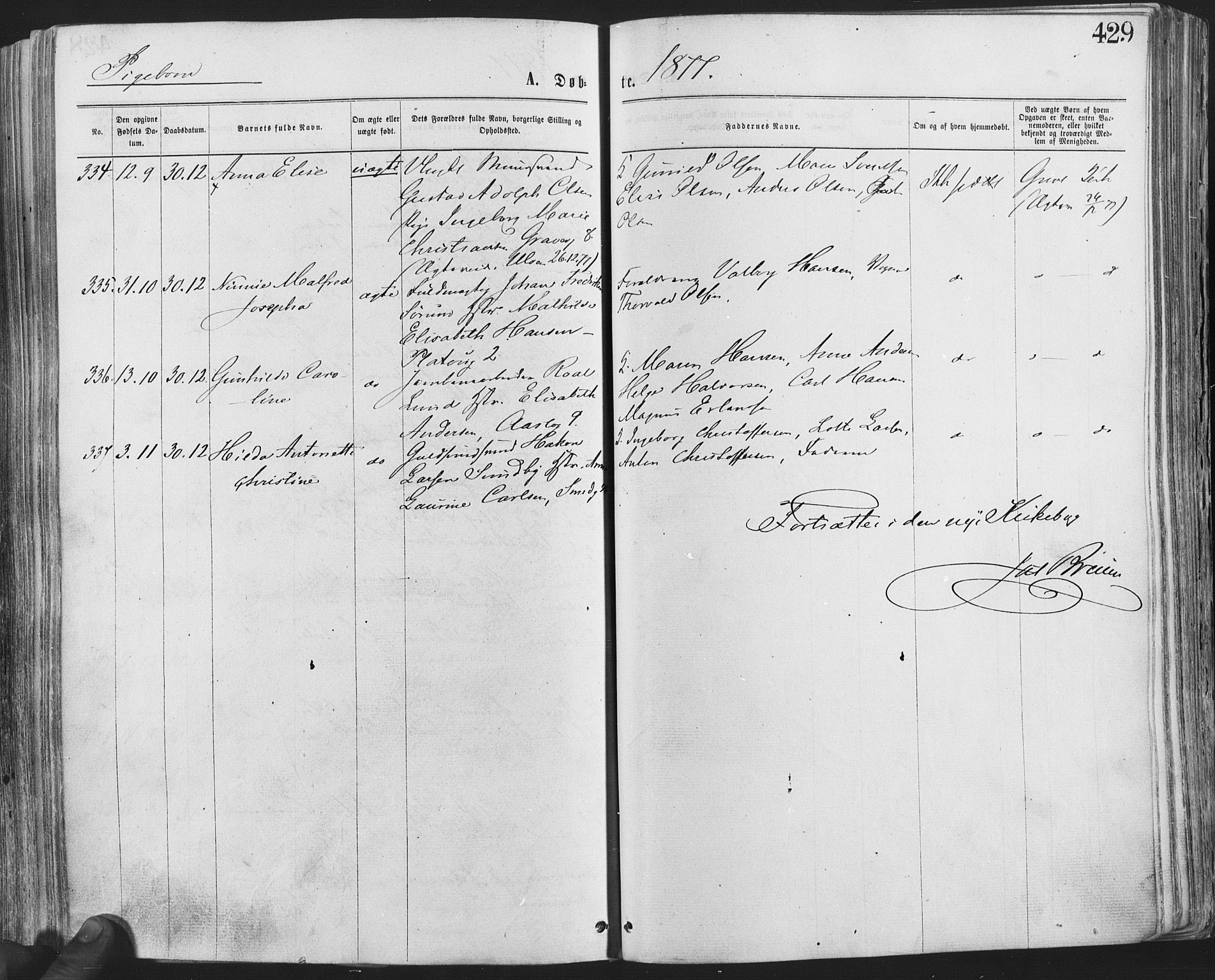 Grønland prestekontor Kirkebøker, AV/SAO-A-10848/F/Fa/L0004: Parish register (official) no. 4, 1869-1880, p. 429