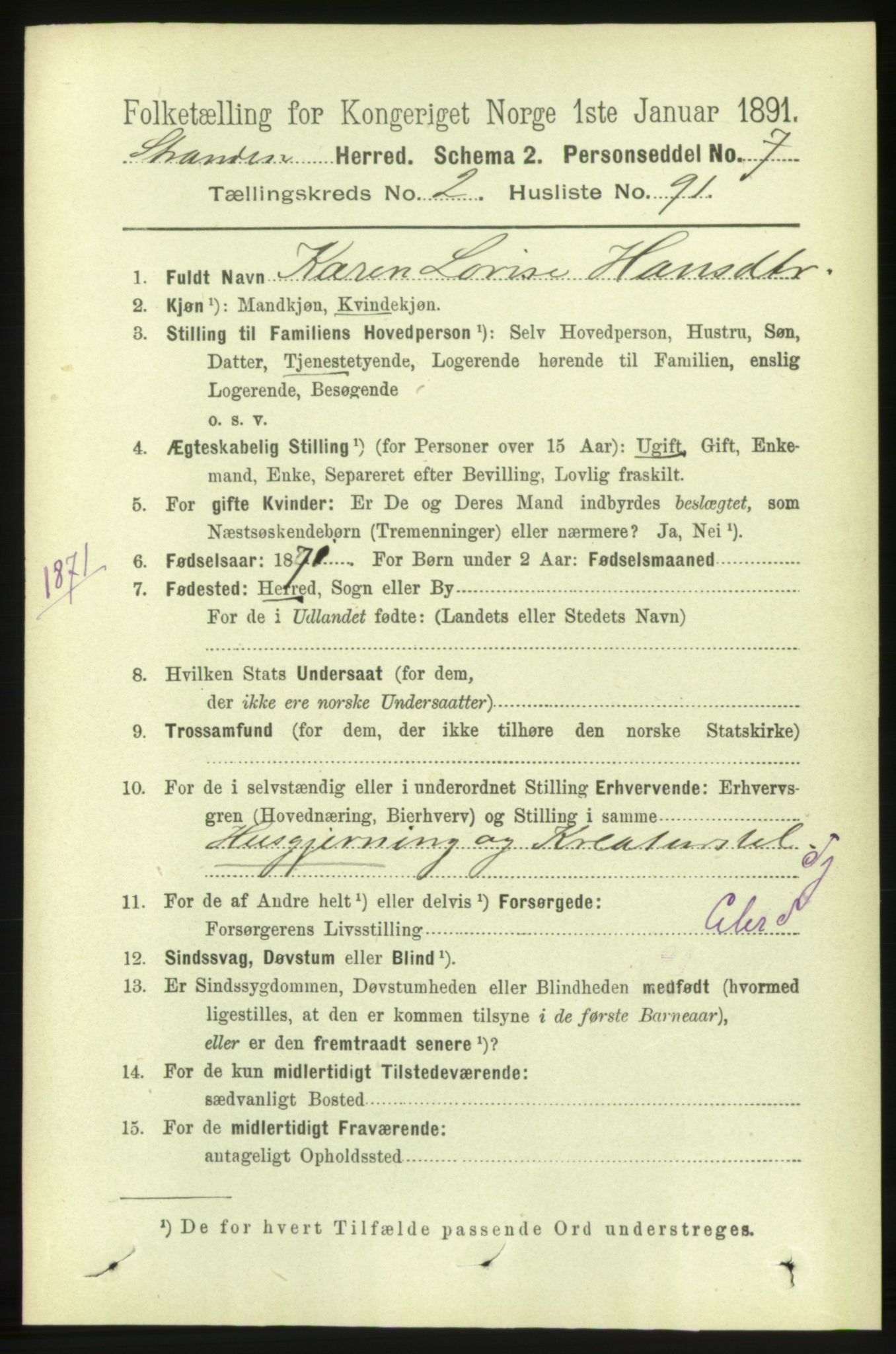 RA, 1891 census for 1525 Stranda, 1891, p. 396