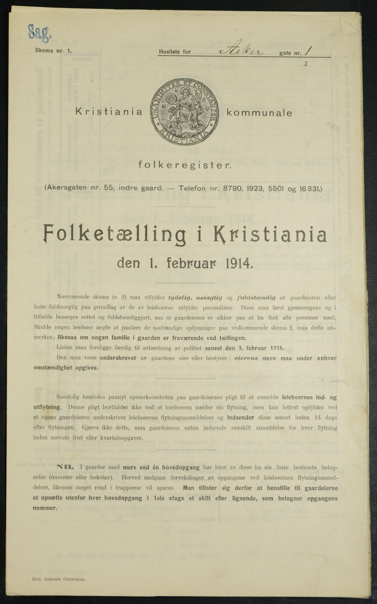 OBA, Municipal Census 1914 for Kristiania, 1914, p. 2507