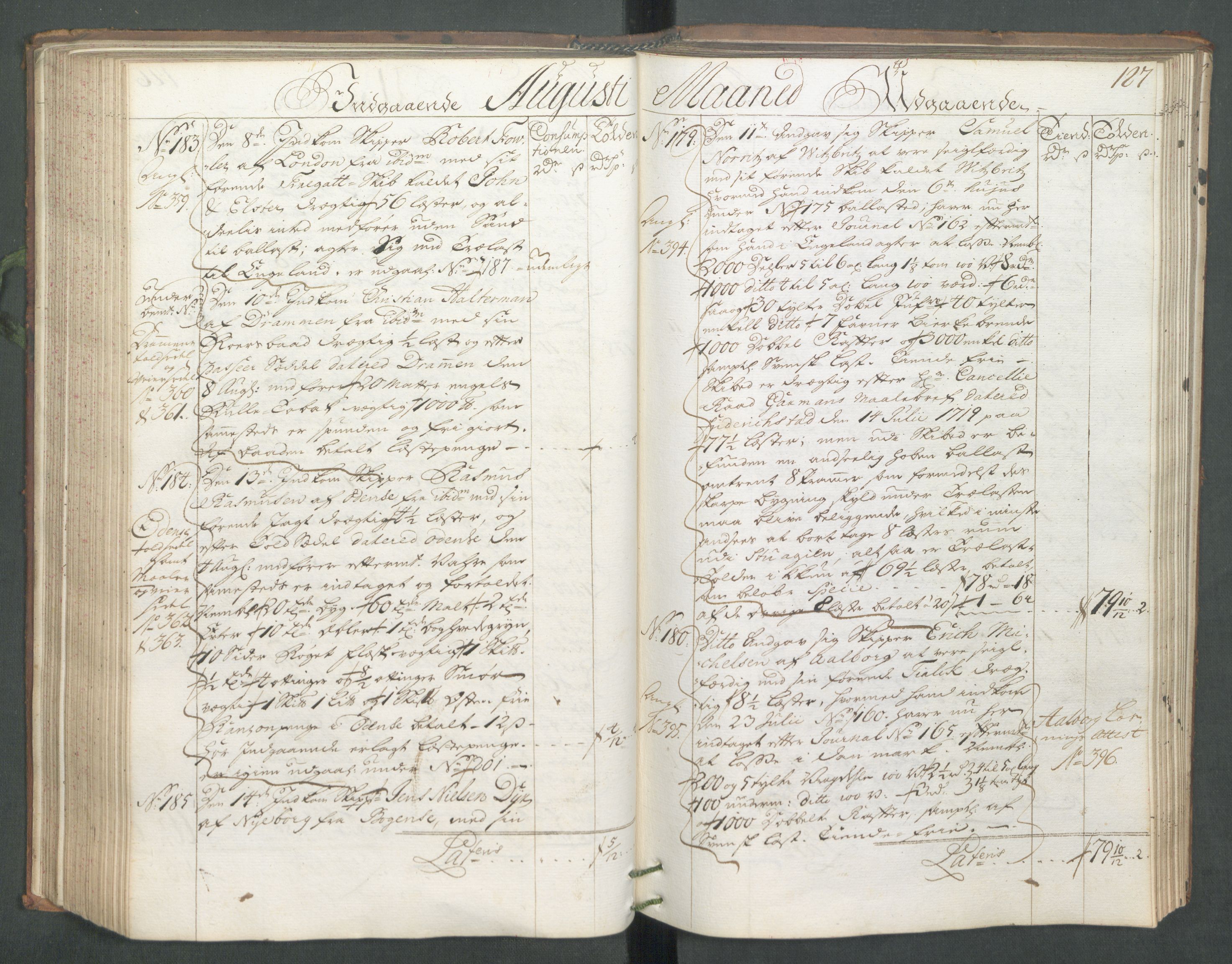 Generaltollkammeret, tollregnskaper, AV/RA-EA-5490/R01/L0006/0001: Tollregnskaper Fredrikshald / Hovedtollbok, 1731, p. 127