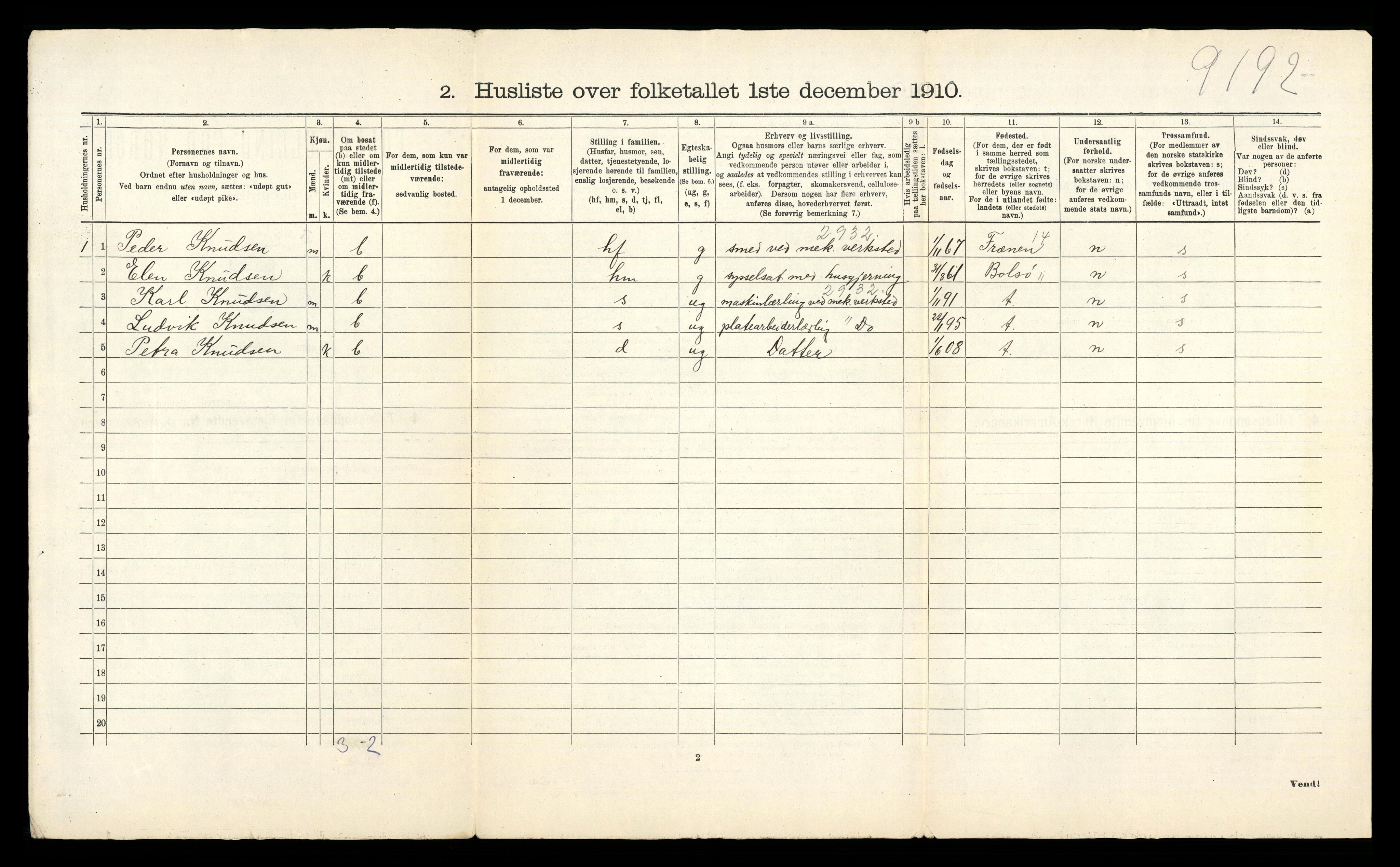 RA, 1910 census for Bremsnes, 1910, p. 37