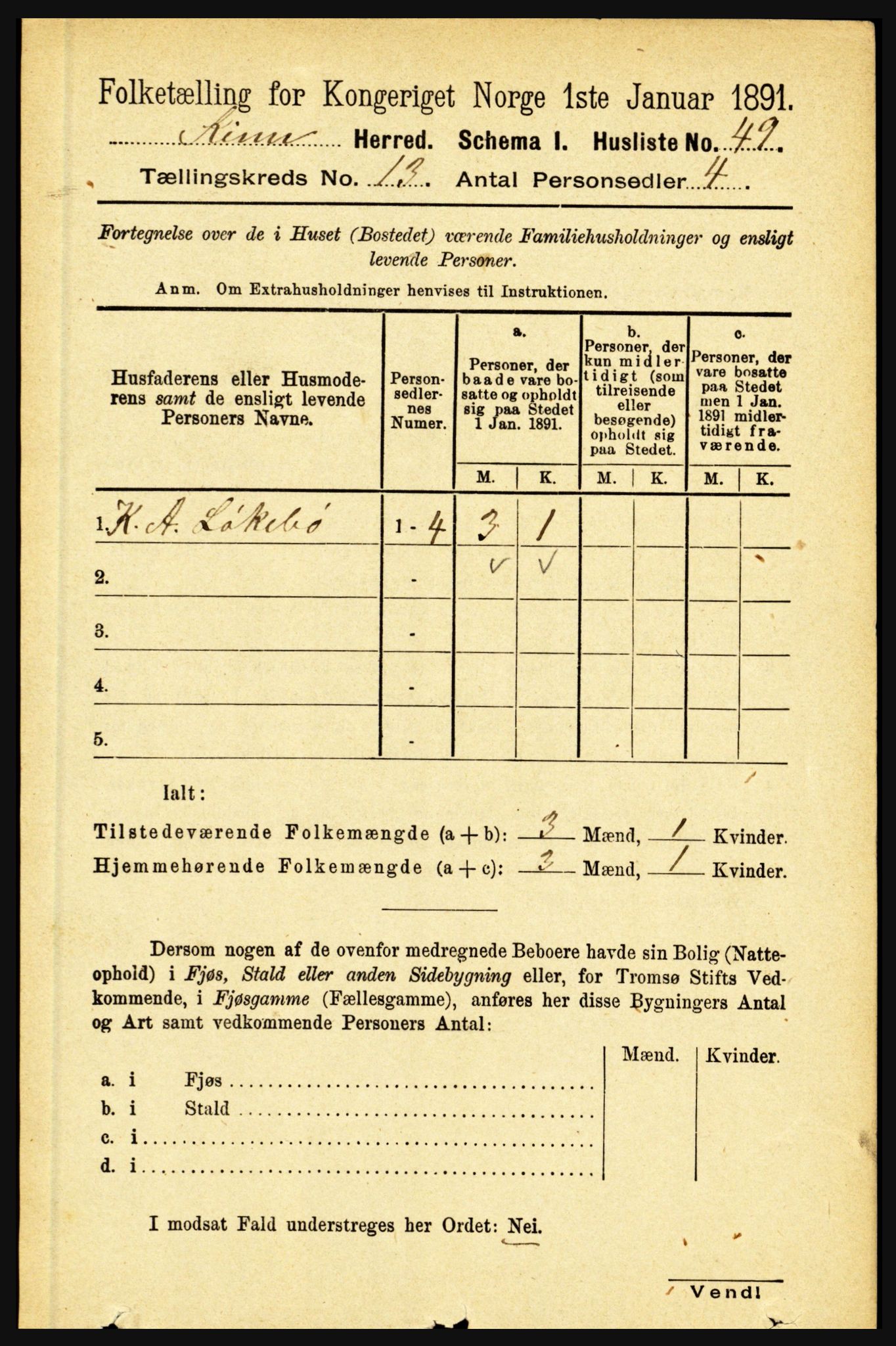 RA, 1891 census for 1437 Kinn, 1891, p. 5045