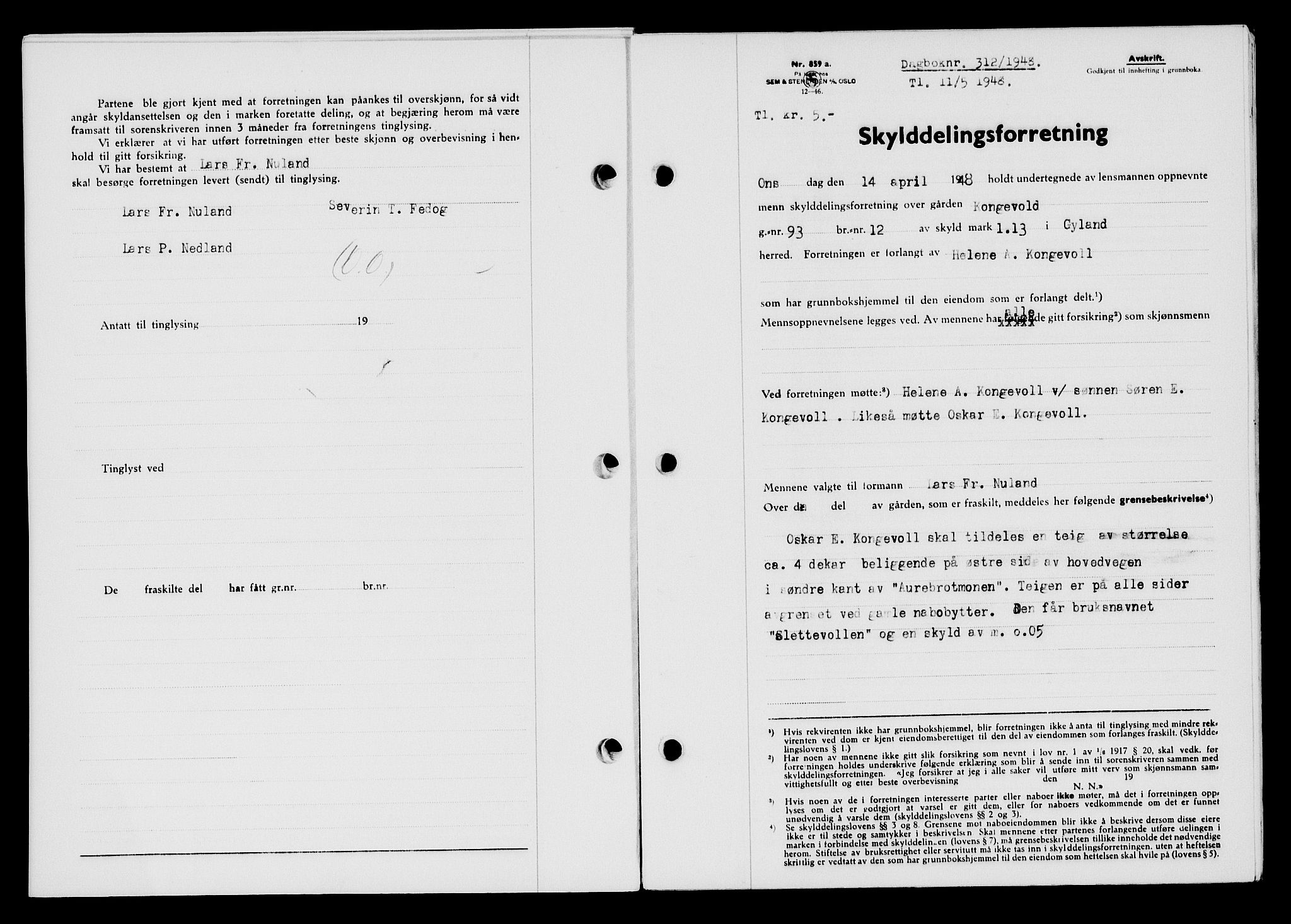 Flekkefjord sorenskriveri, AV/SAK-1221-0001/G/Gb/Gba/L0063: Mortgage book no. A-11, 1947-1948, Diary no: : 312/1948