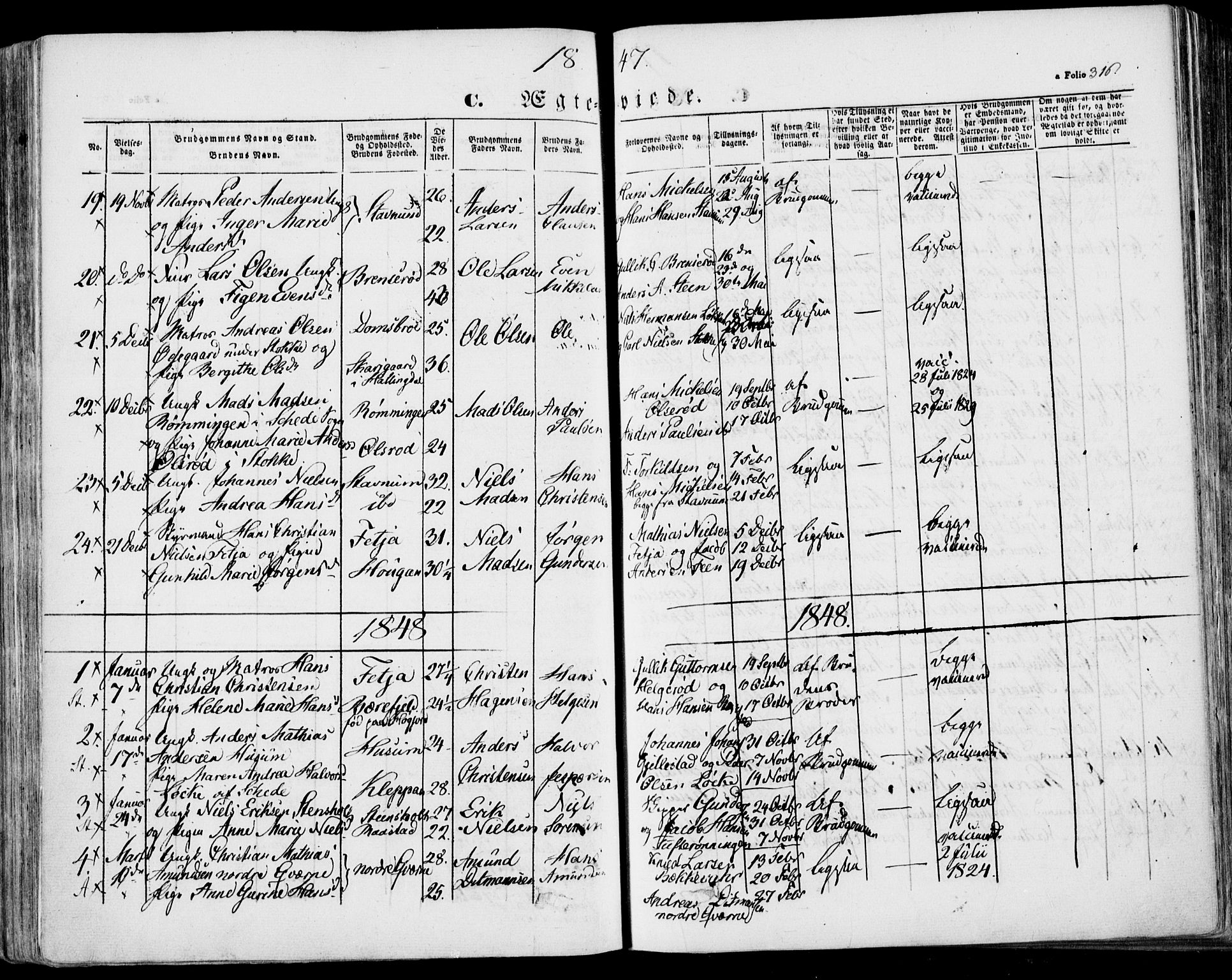 Stokke kirkebøker, SAKO/A-320/F/Fa/L0007: Parish register (official) no. I 7, 1844-1857, p. 316
