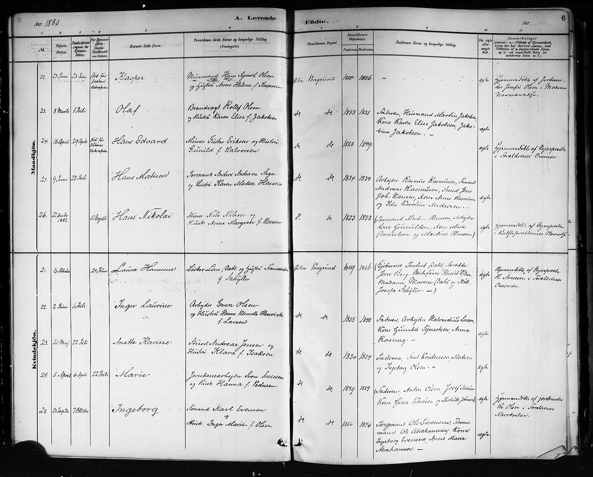 Porsgrunn kirkebøker , AV/SAKO-A-104/G/Gb/L0005: Parish register (copy) no. II 5, 1883-1915, p. 6