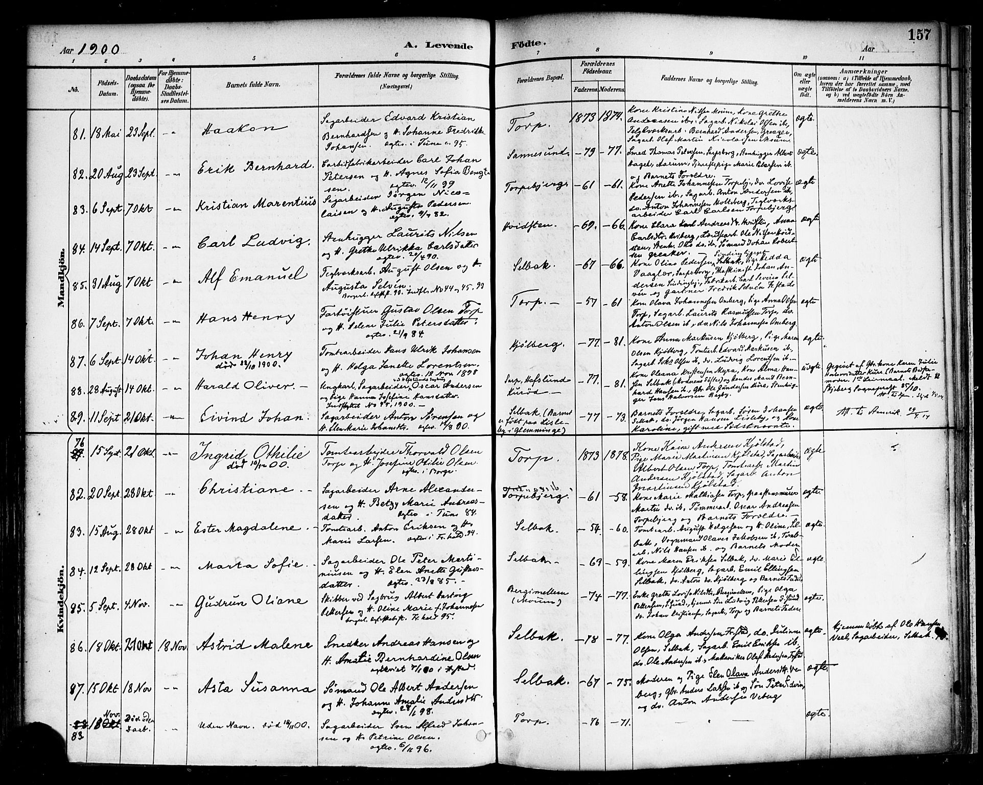 Borge prestekontor Kirkebøker, SAO/A-10903/F/Fa/L0008: Parish register (official) no. I 8A, 1887-1902, p. 157