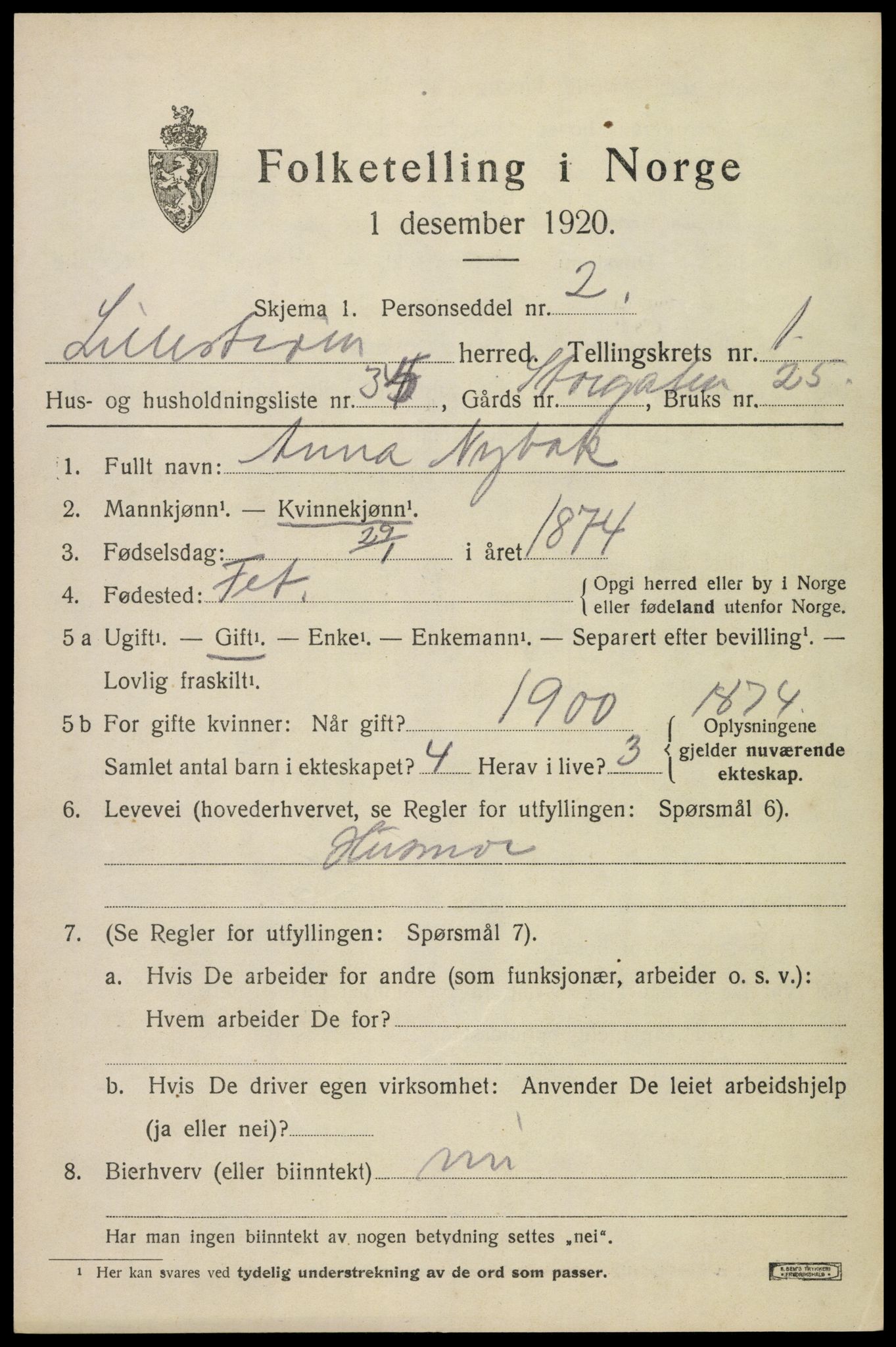 SAO, 1920 census for Lillestrøm, 1920, p. 2026