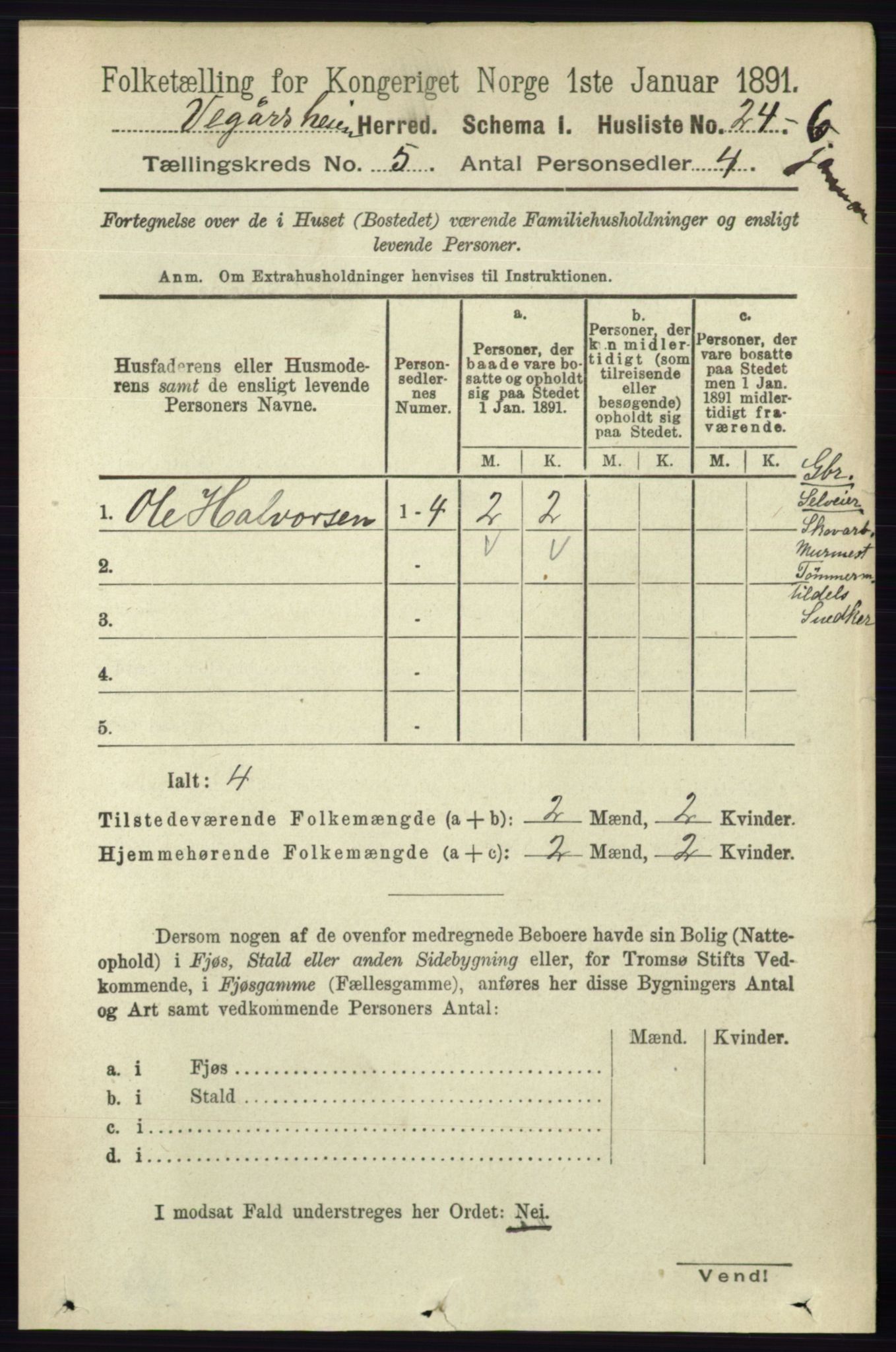 RA, 1891 census for 0912 Vegårshei, 1891, p. 966