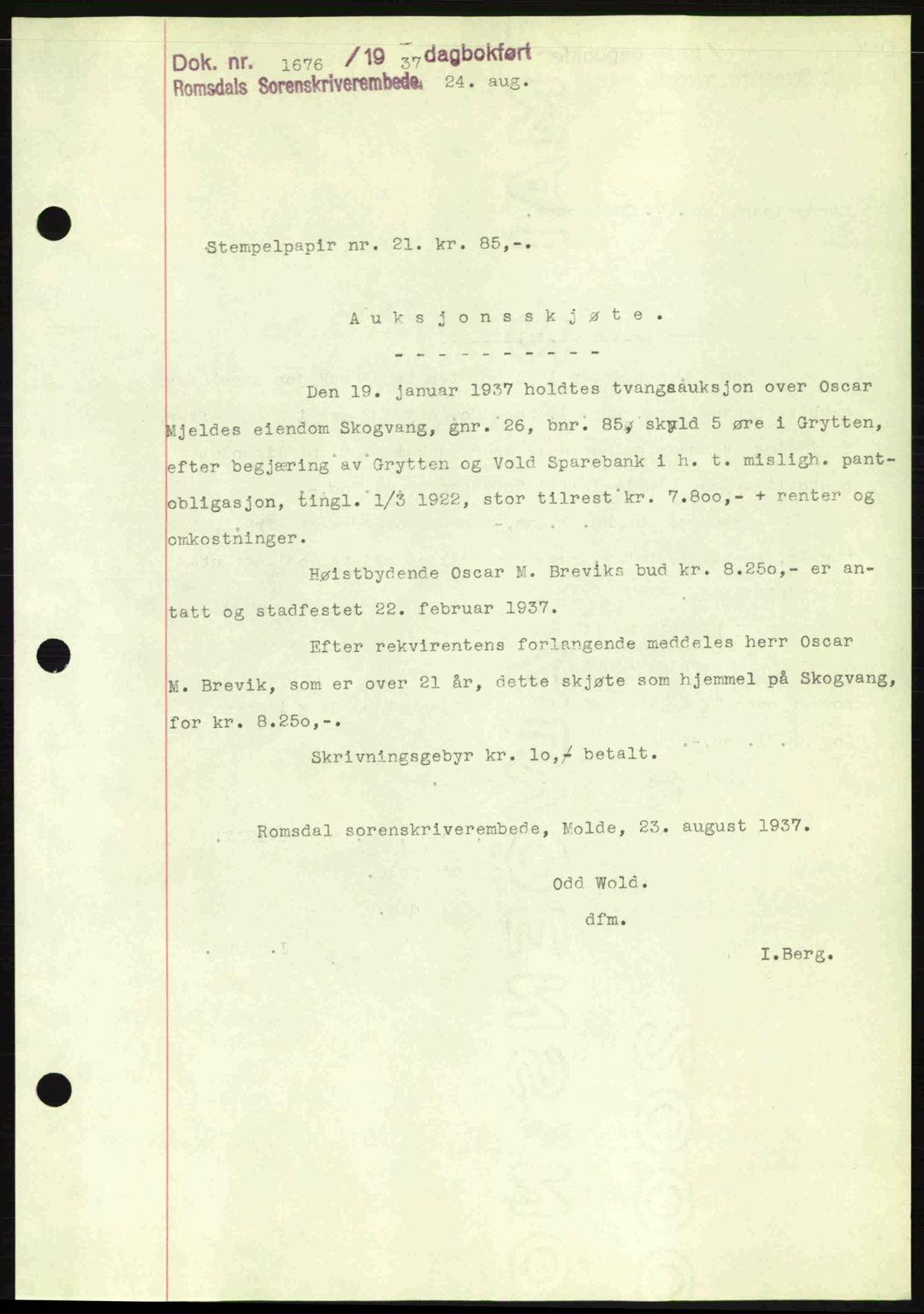 Romsdal sorenskriveri, SAT/A-4149/1/2/2C: Mortgage book no. A3, 1937-1937, Diary no: : 1676/1937