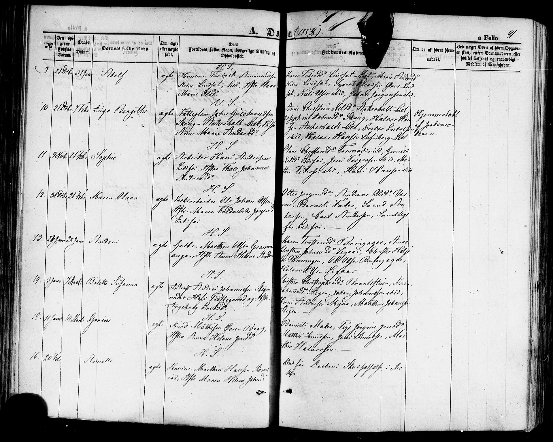 Hof kirkebøker, AV/SAKO-A-64/F/Fa/L0006: Parish register (official) no. I 6, 1851-1877, p. 91