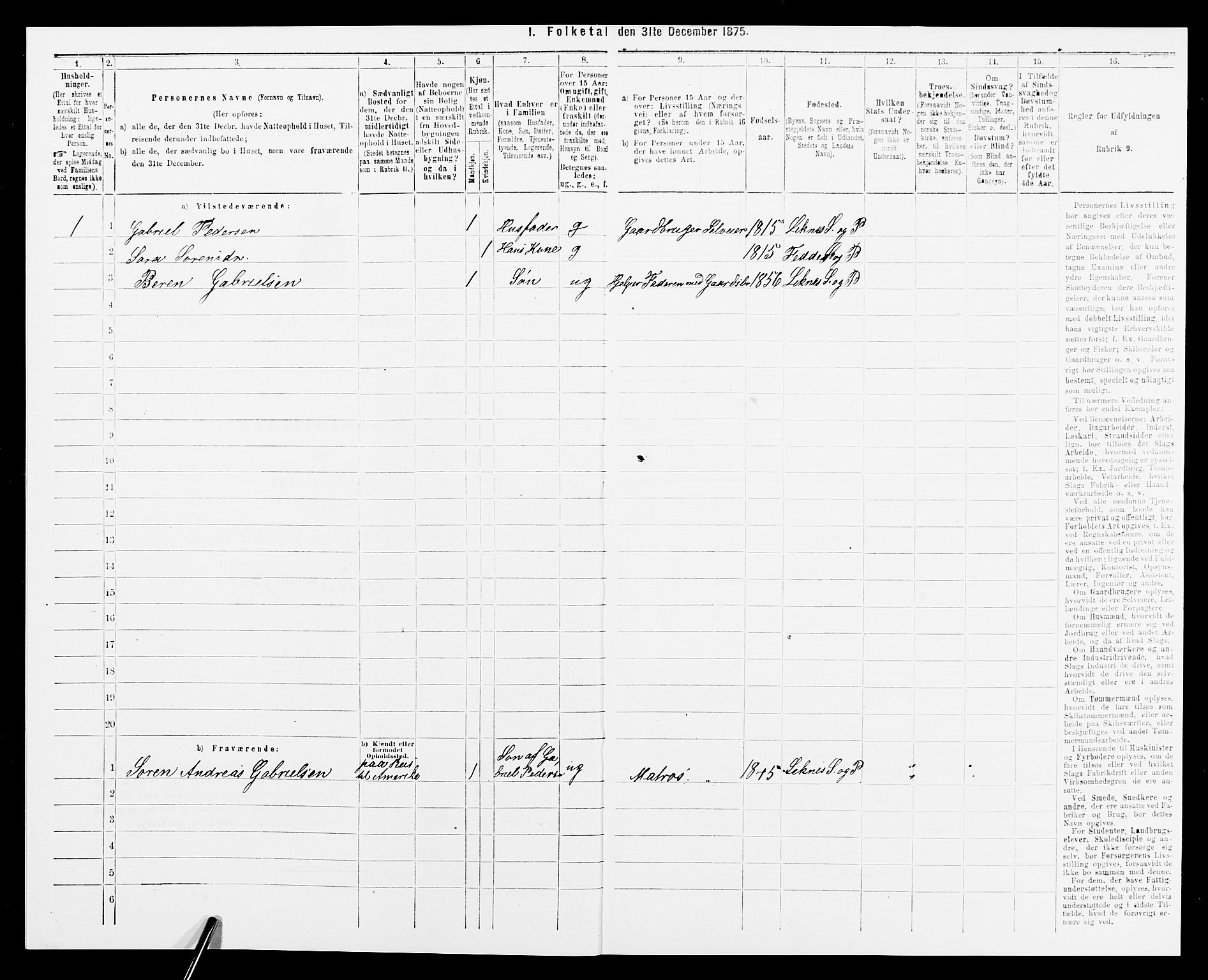 SAK, 1875 census for 1037P Kvinesdal, 1875, p. 92