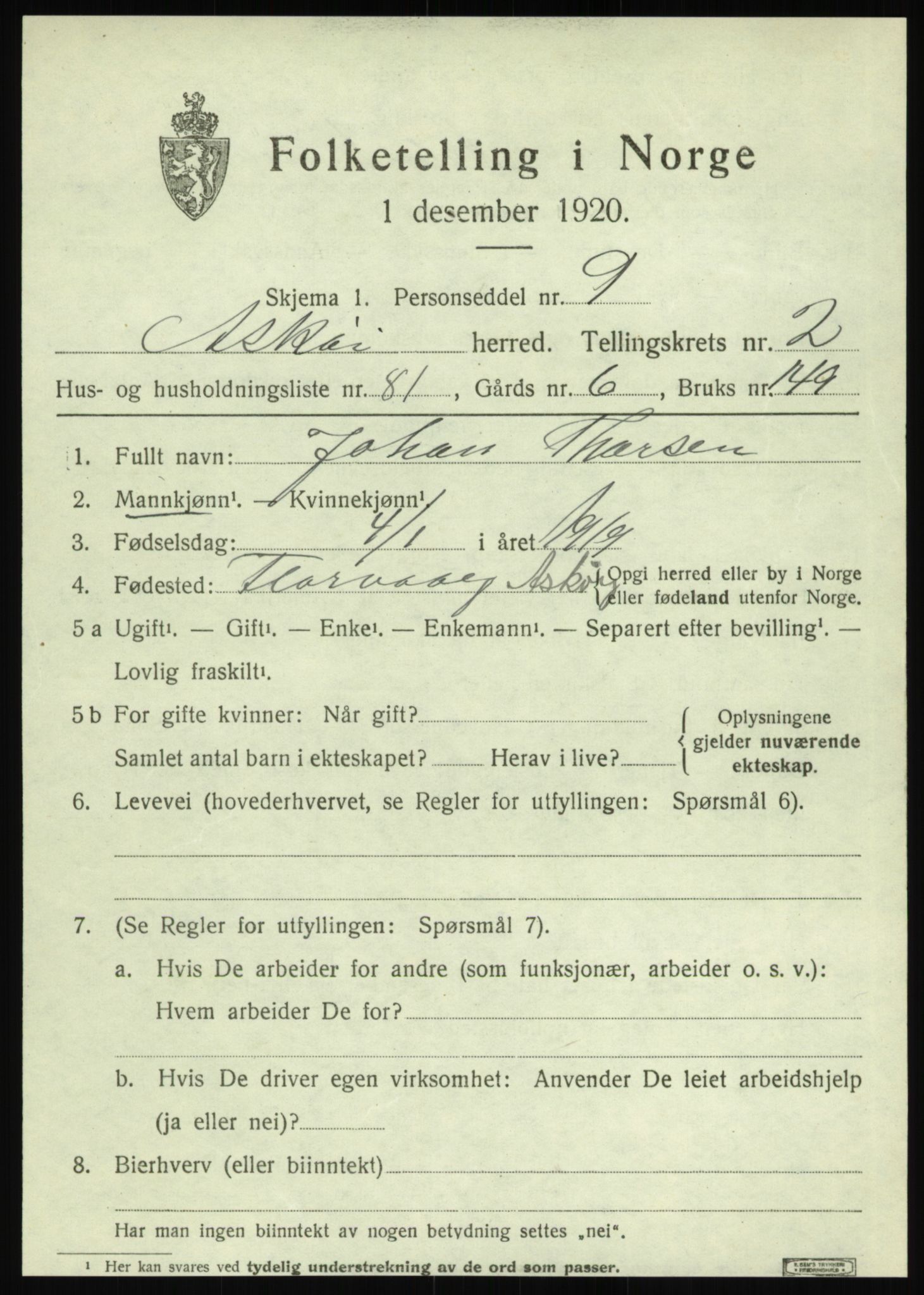 SAB, 1920 census for Askøy, 1920, p. 5510