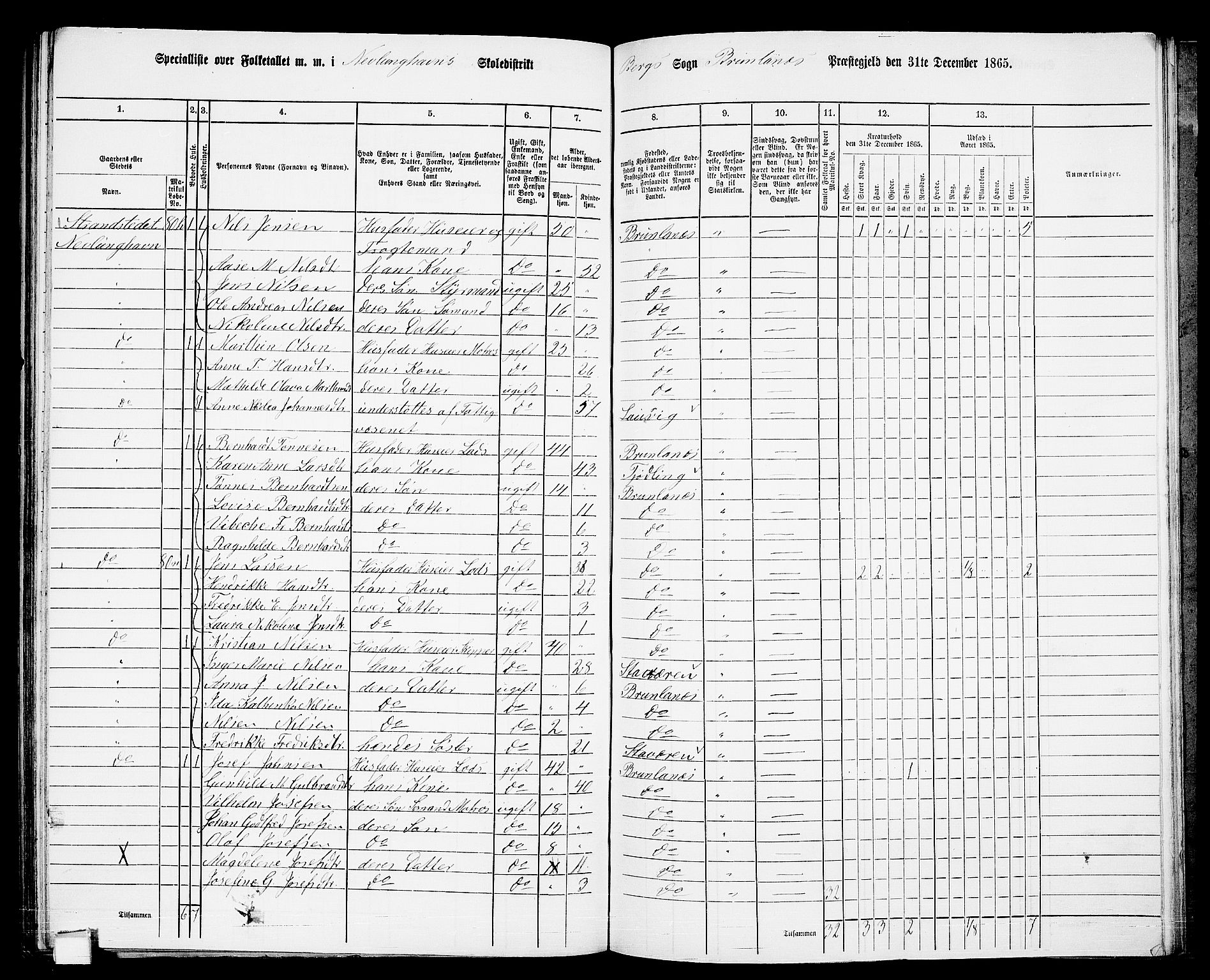 RA, 1865 census for Brunlanes, 1865, p. 148