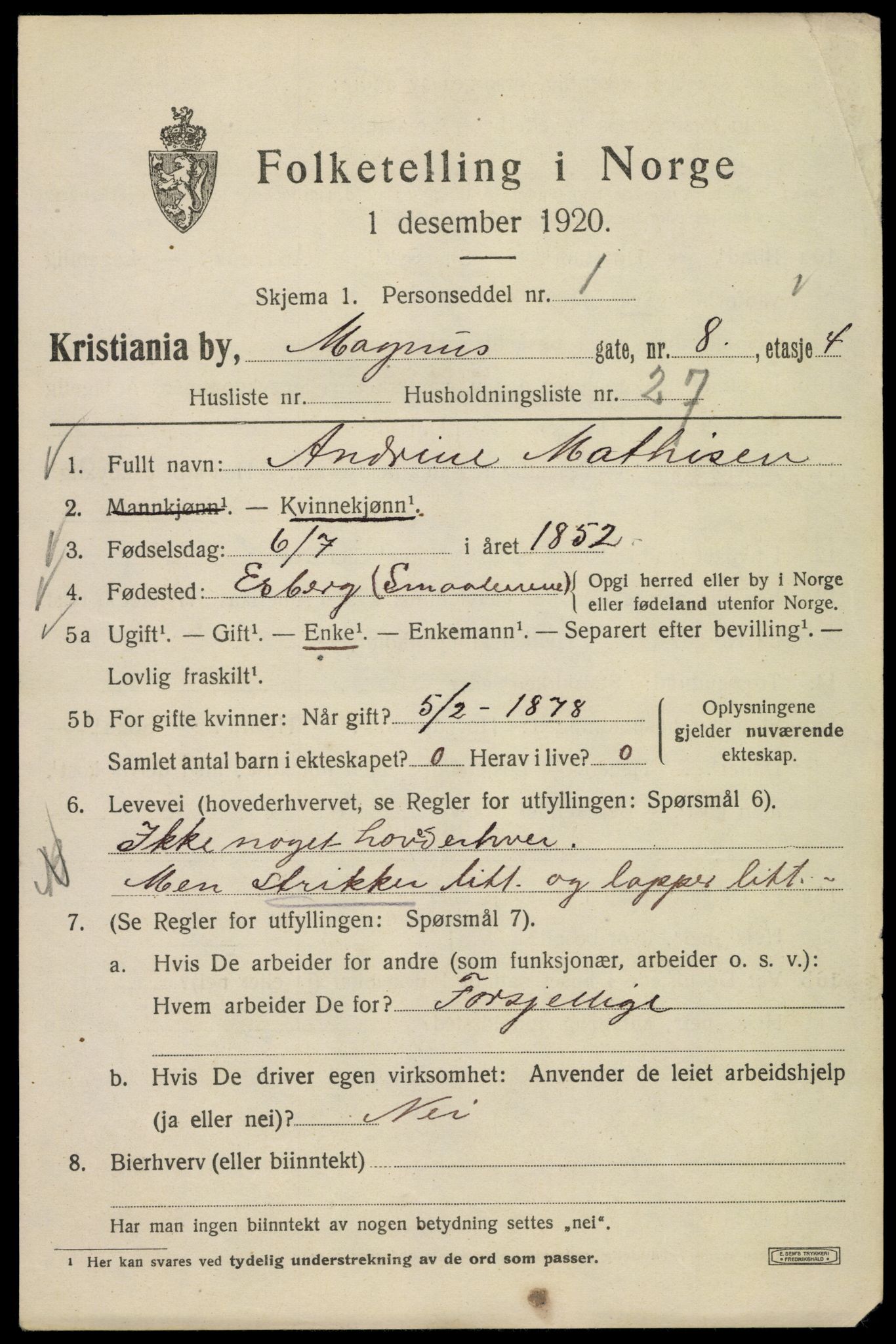 SAO, 1920 census for Kristiania, 1920, p. 371493