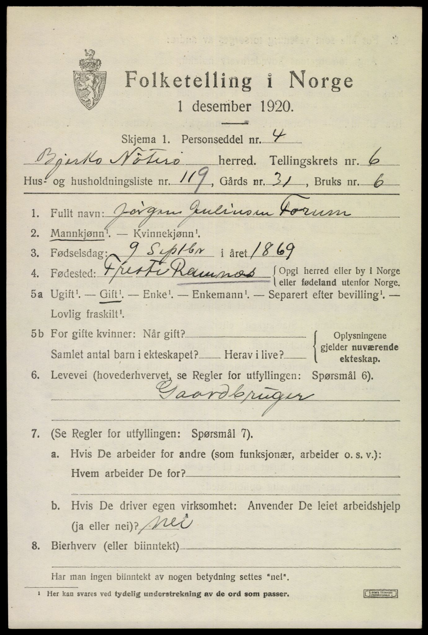 SAKO, 1920 census for Nøtterøy, 1920, p. 9439