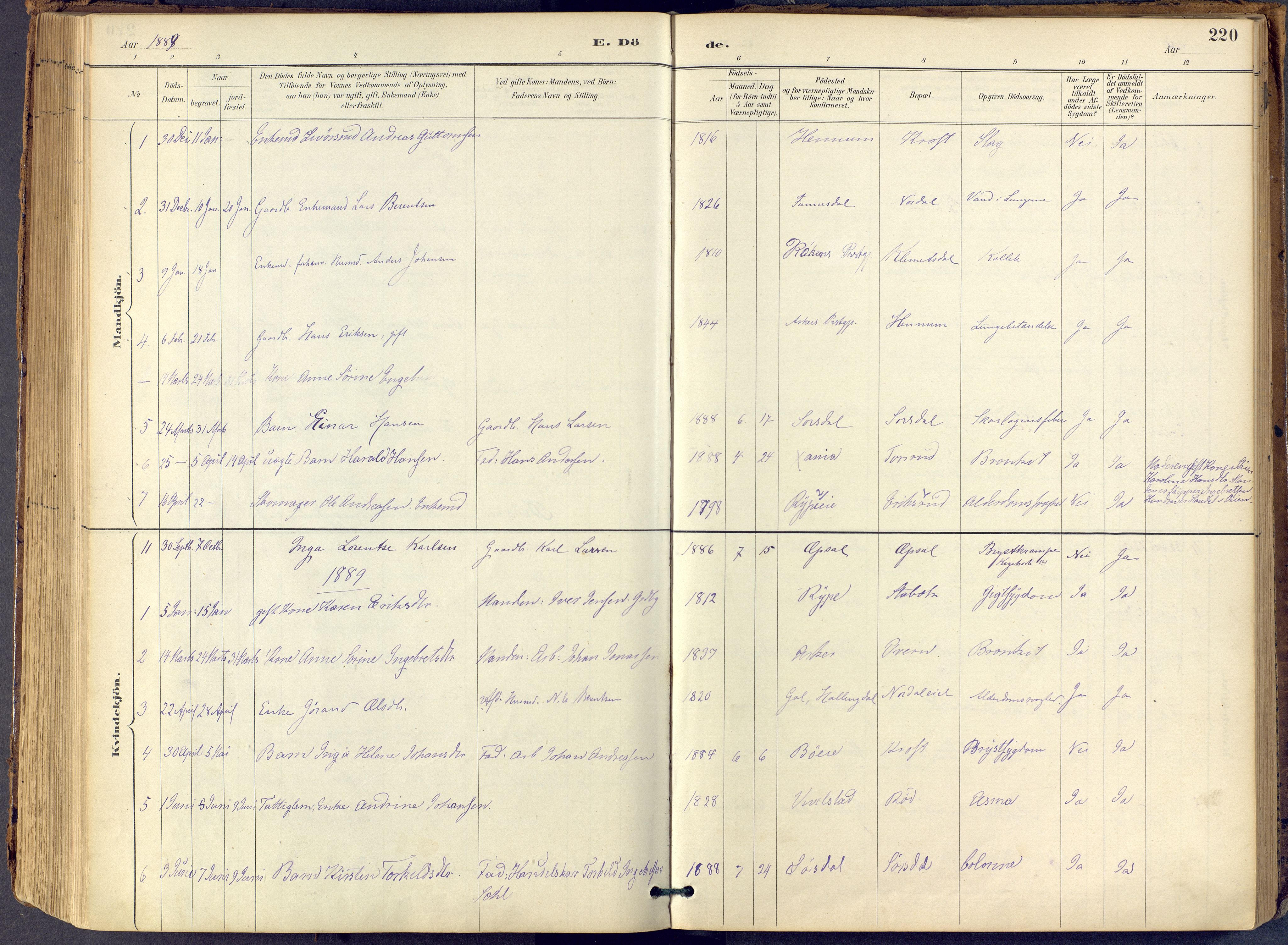 Lier kirkebøker, AV/SAKO-A-230/F/Fb/L0001: Parish register (official) no. II 1, 1883-1910, p. 220