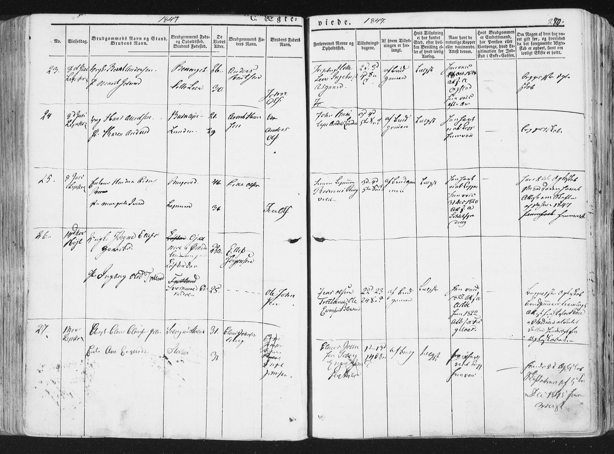 Ministerialprotokoller, klokkerbøker og fødselsregistre - Sør-Trøndelag, SAT/A-1456/691/L1074: Parish register (official) no. 691A06, 1842-1852, p. 280