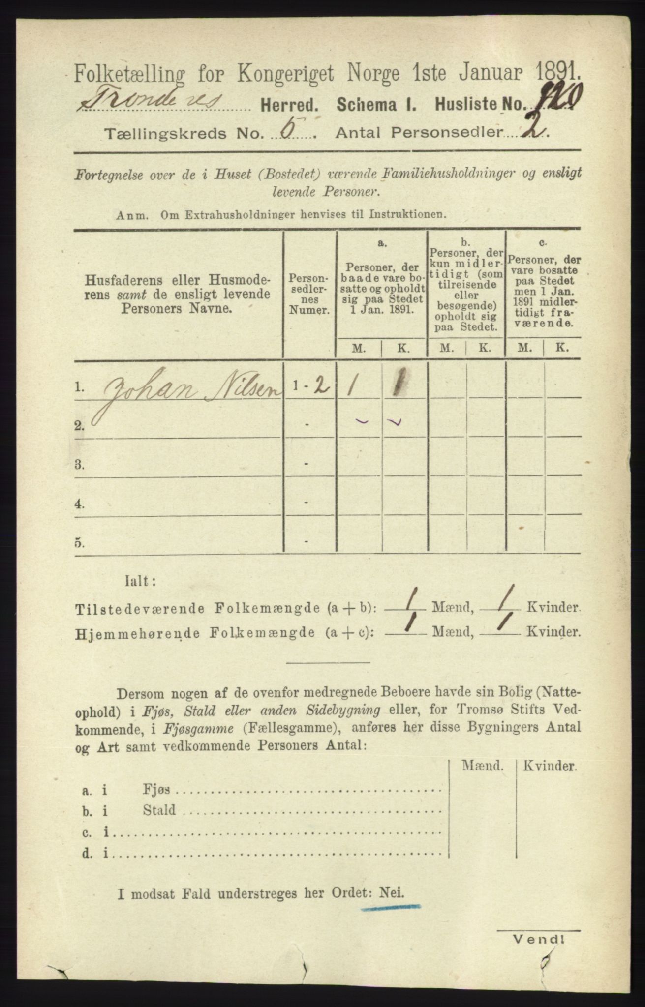 RA, 1891 census for 1914 Trondenes, 1891, p. 2815