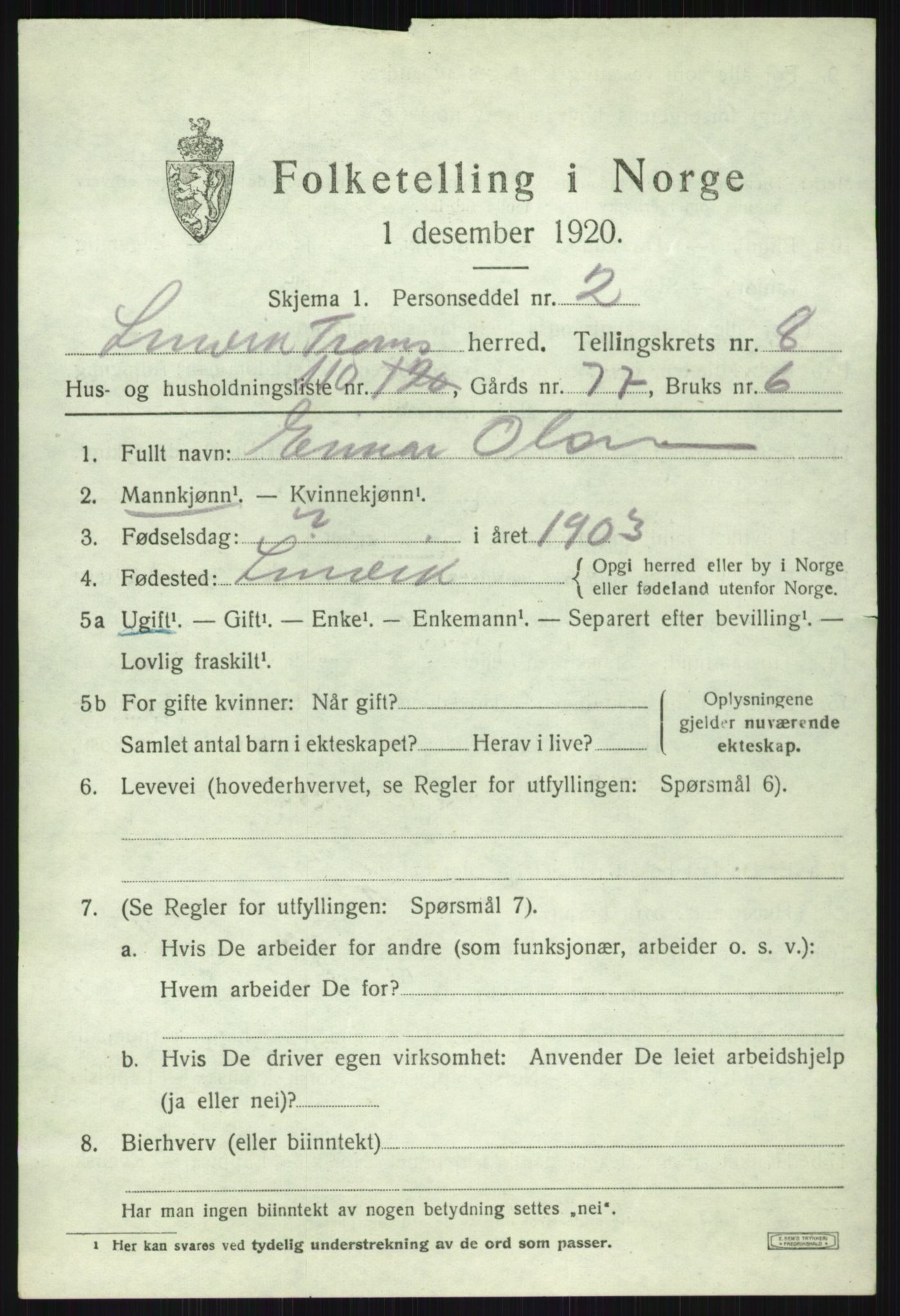 SATØ, 1920 census for Lenvik, 1920, p. 12276