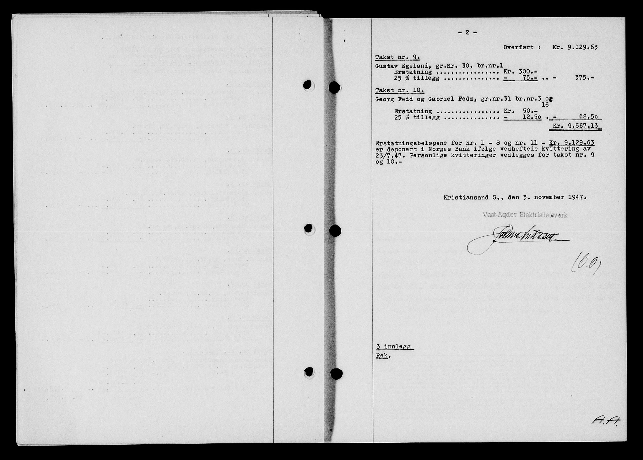 Flekkefjord sorenskriveri, SAK/1221-0001/G/Gb/Gba/L0063: Mortgage book no. A-11, 1947-1948, Diary no: : 1174/1947