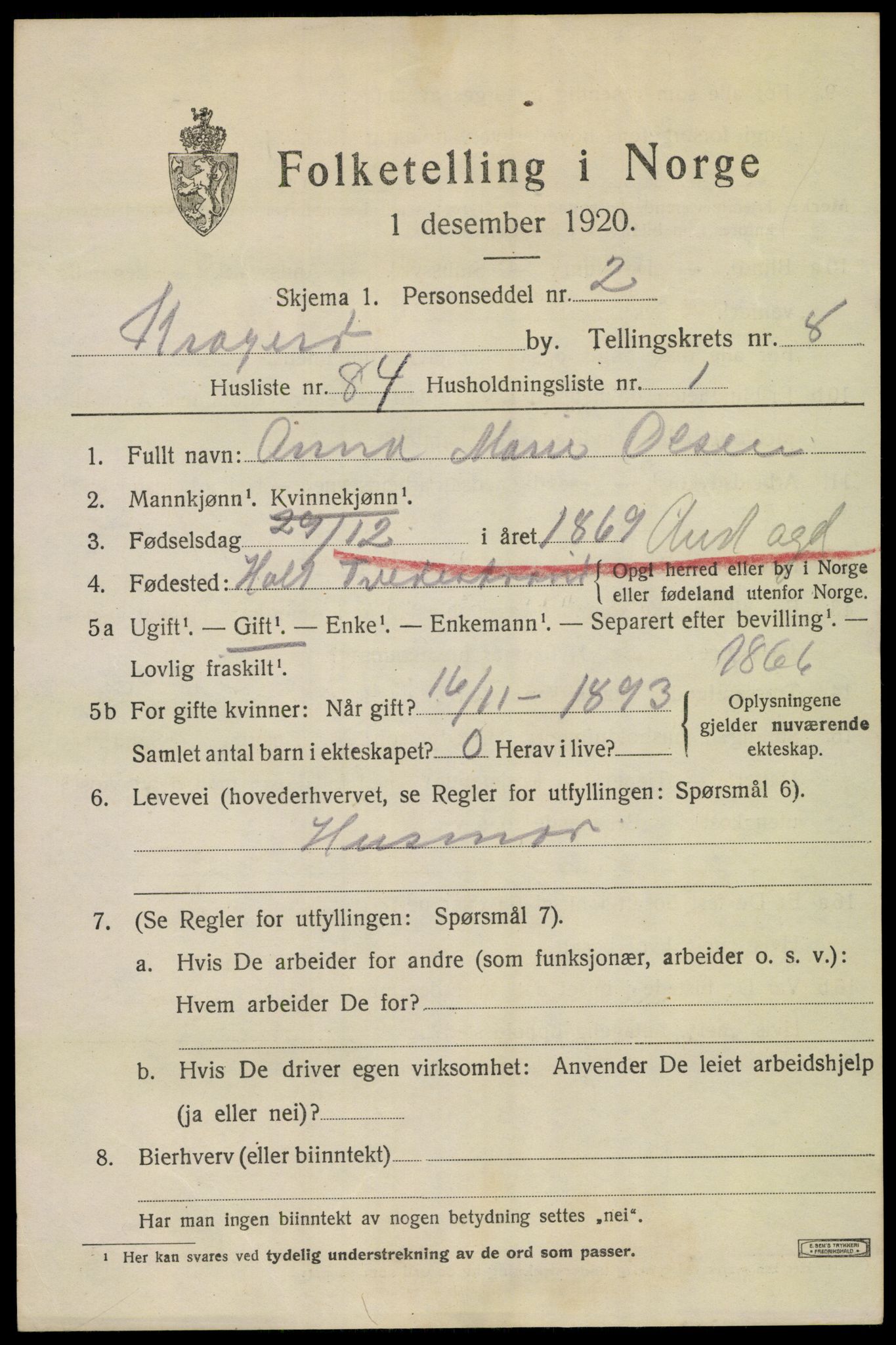 SAKO, 1920 census for Kragerø, 1920, p. 11973