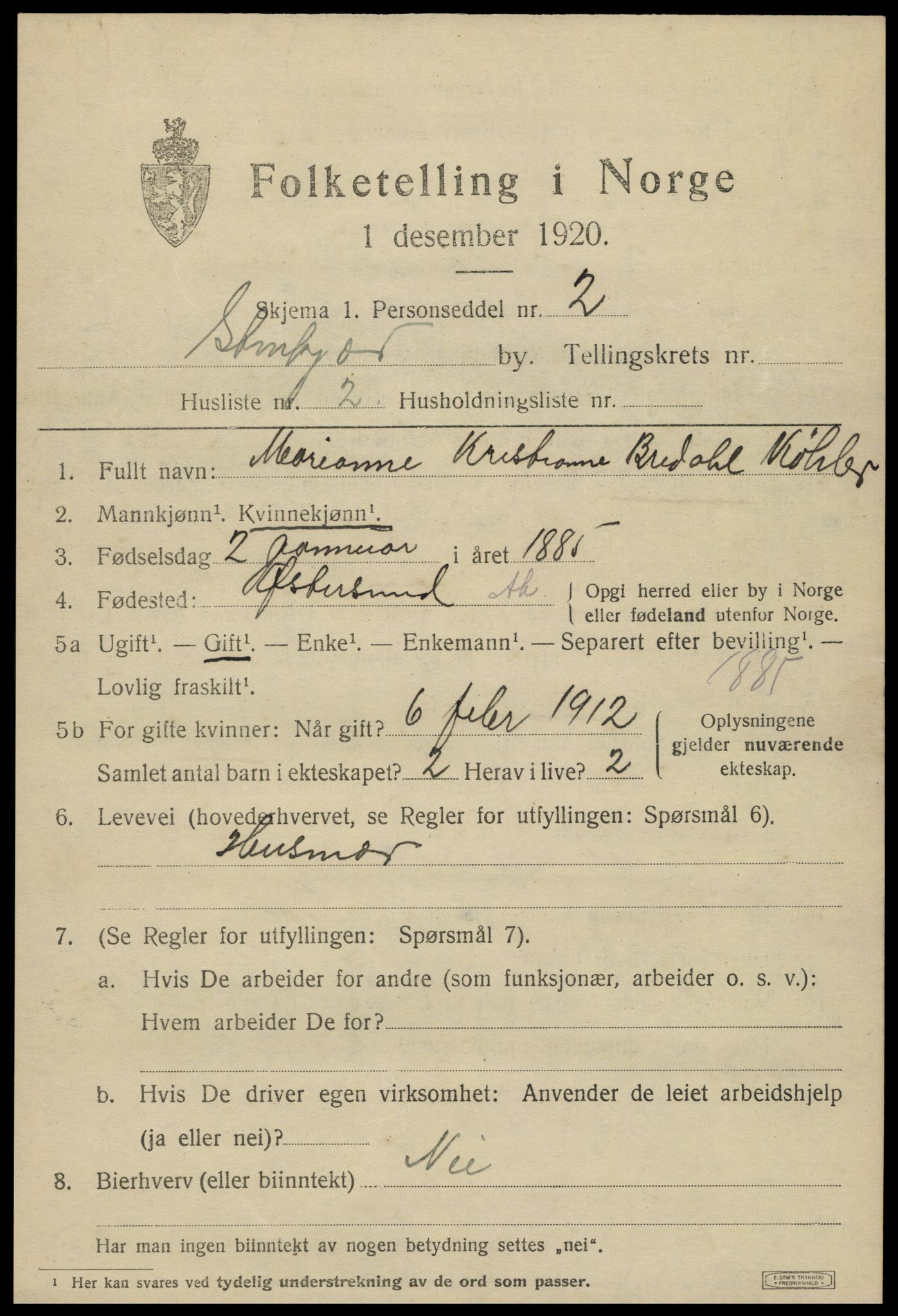 SAT, 1920 census for Steinkjer, 1920, p. 5732