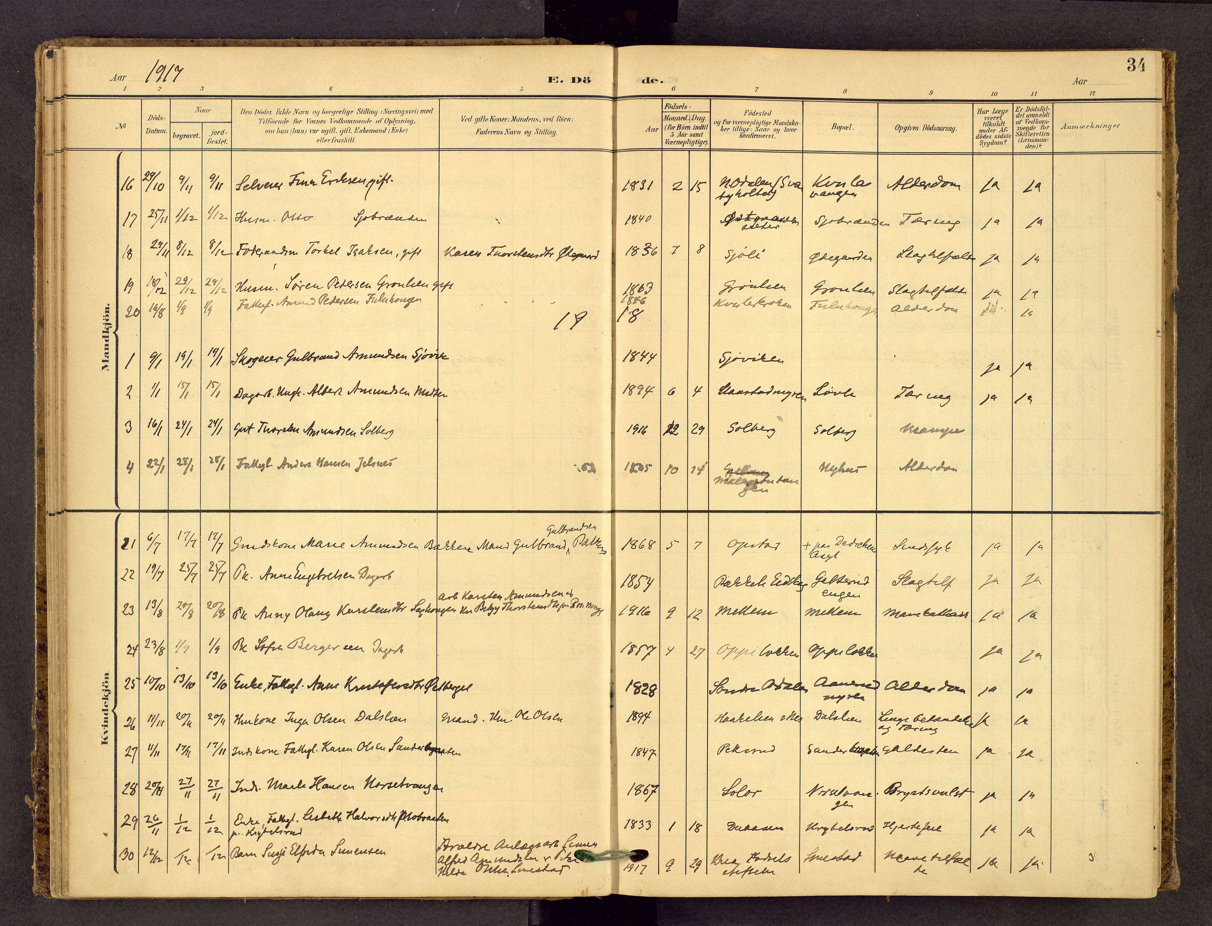 Sør-Odal prestekontor, SAH/PREST-030/H/Ha/Haa/L0010: Parish register (official) no. 10, 1907-1968, p. 34