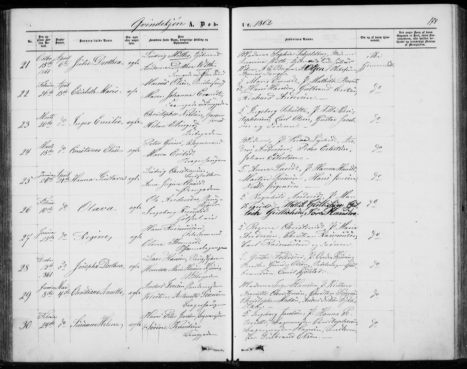 Bragernes kirkebøker, SAKO/A-6/F/Fb/L0003: Parish register (official) no. II 3, 1860-1868, p. 178