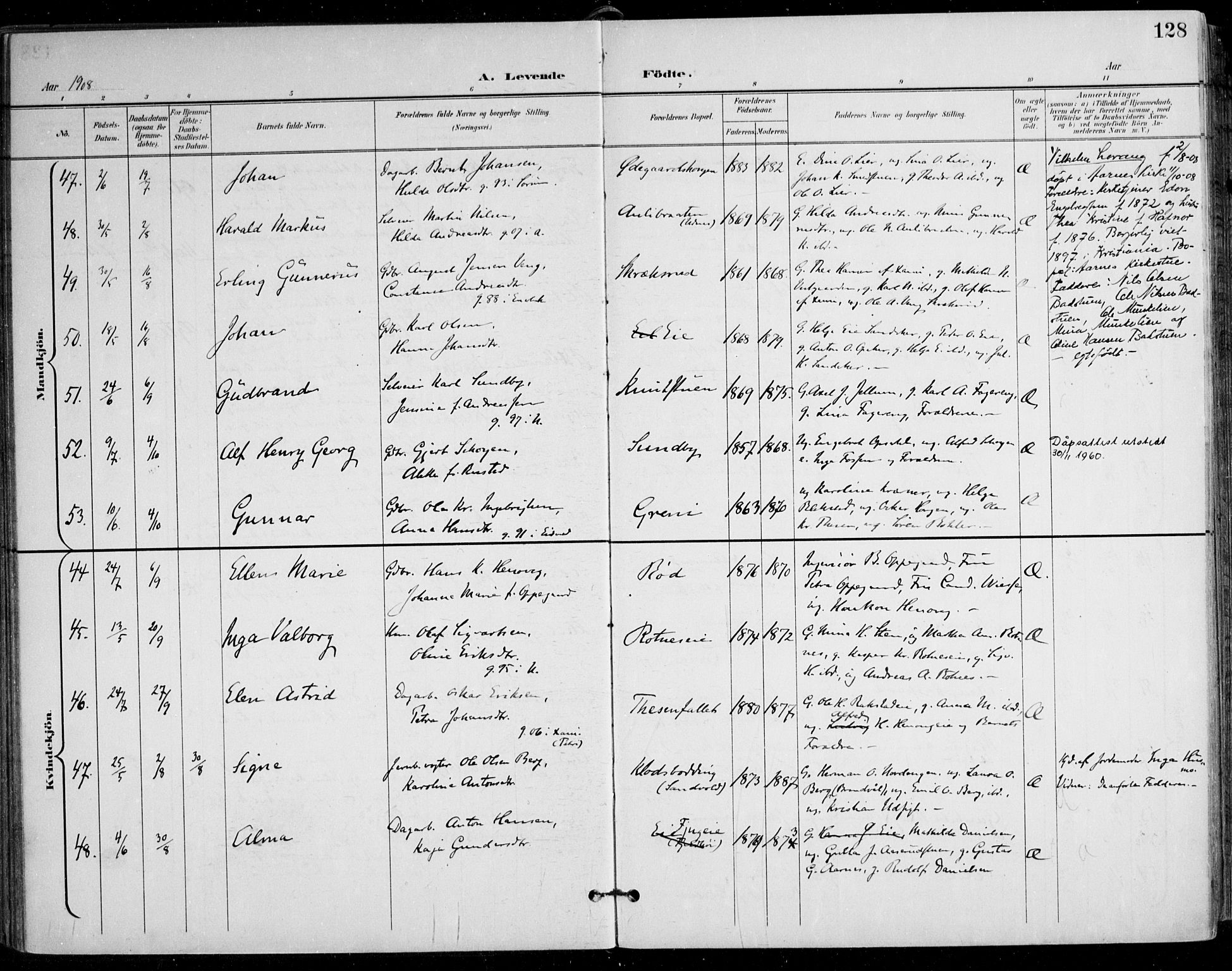 Nes prestekontor Kirkebøker, AV/SAO-A-10410/F/Fa/L0011: Parish register (official) no. I 11, 1899-1918, p. 128