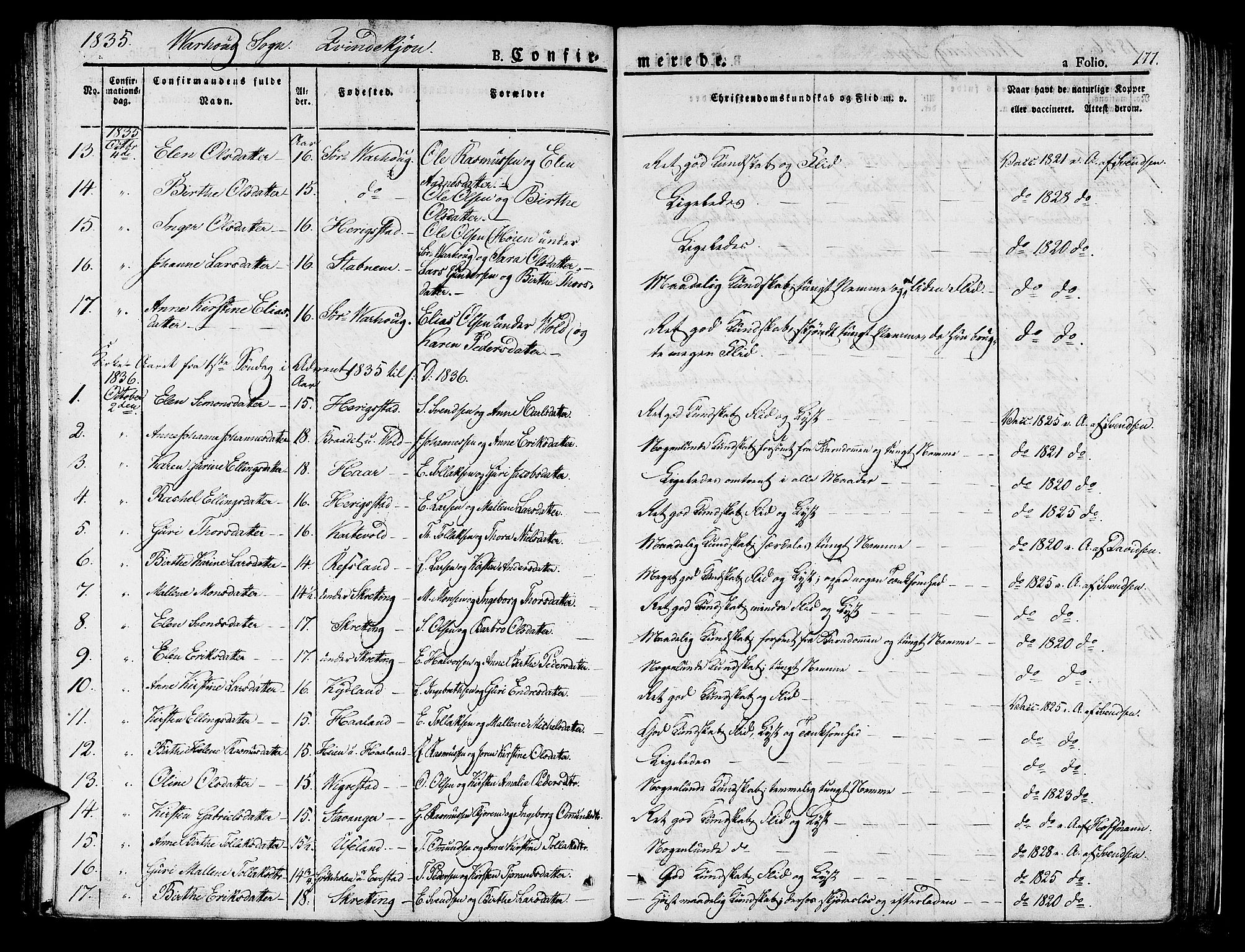 Hå sokneprestkontor, AV/SAST-A-101801/001/30BA/L0004: Parish register (official) no. A 4.1 /2, 1826-1841, p. 177