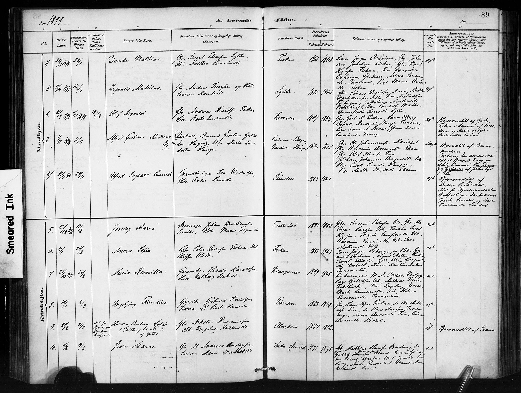 Ministerialprotokoller, klokkerbøker og fødselsregistre - Møre og Romsdal, AV/SAT-A-1454/501/L0008: Parish register (official) no. 501A08, 1885-1901, p. 89